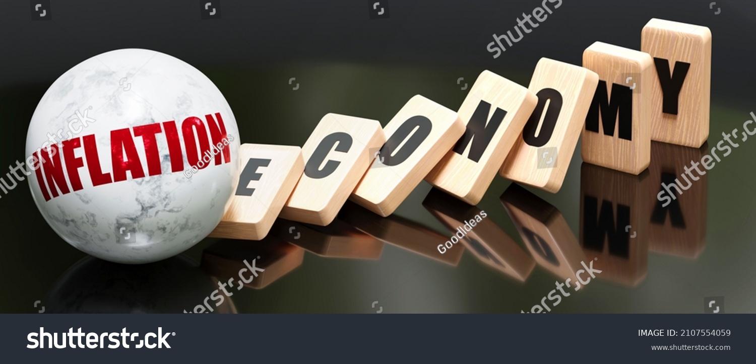 Inflation Economy Domino Effect Chain Reaction Stock Illustration