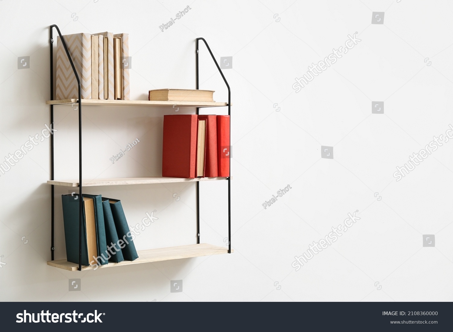 Modern Shelves Books Hanging On Light Stock Photo 2108360000 | Shutterstock