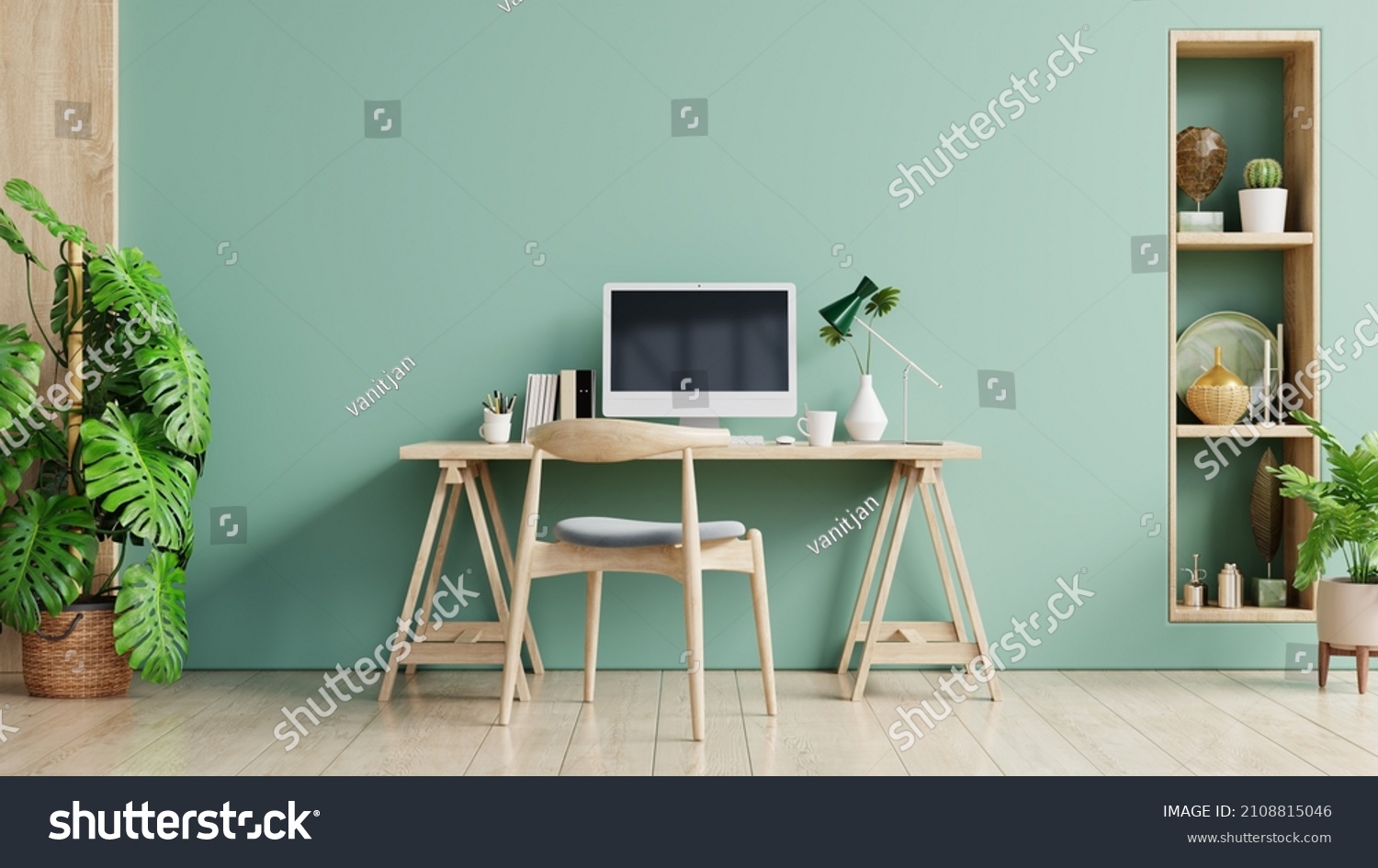 Green Office Room Pastel Background3d Rendering Stock Illustration ...