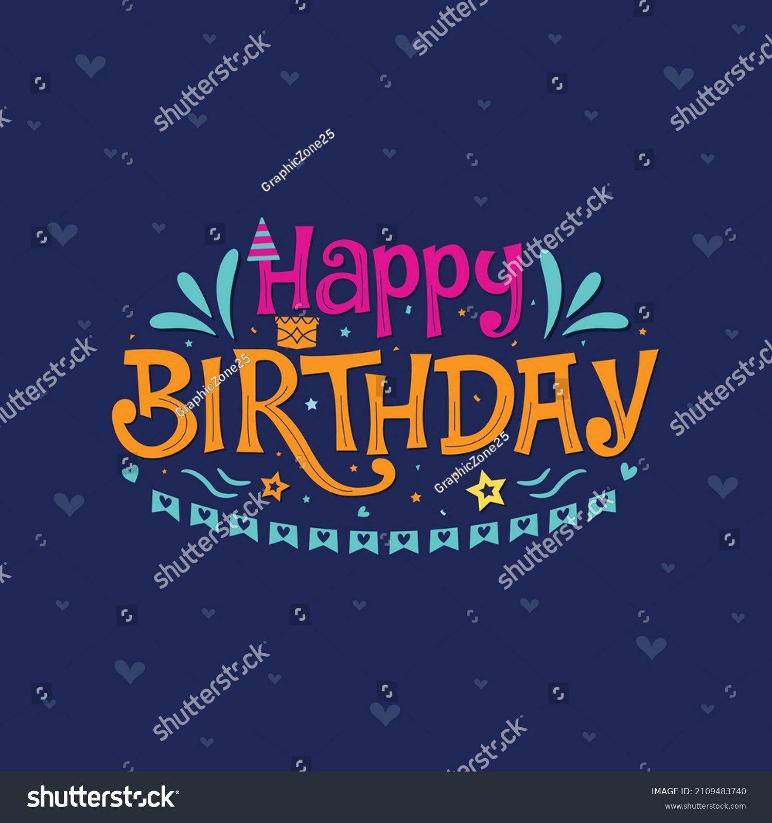 Happy Birthday Lettering On Blue Background Stock Vector (Royalty Free ...