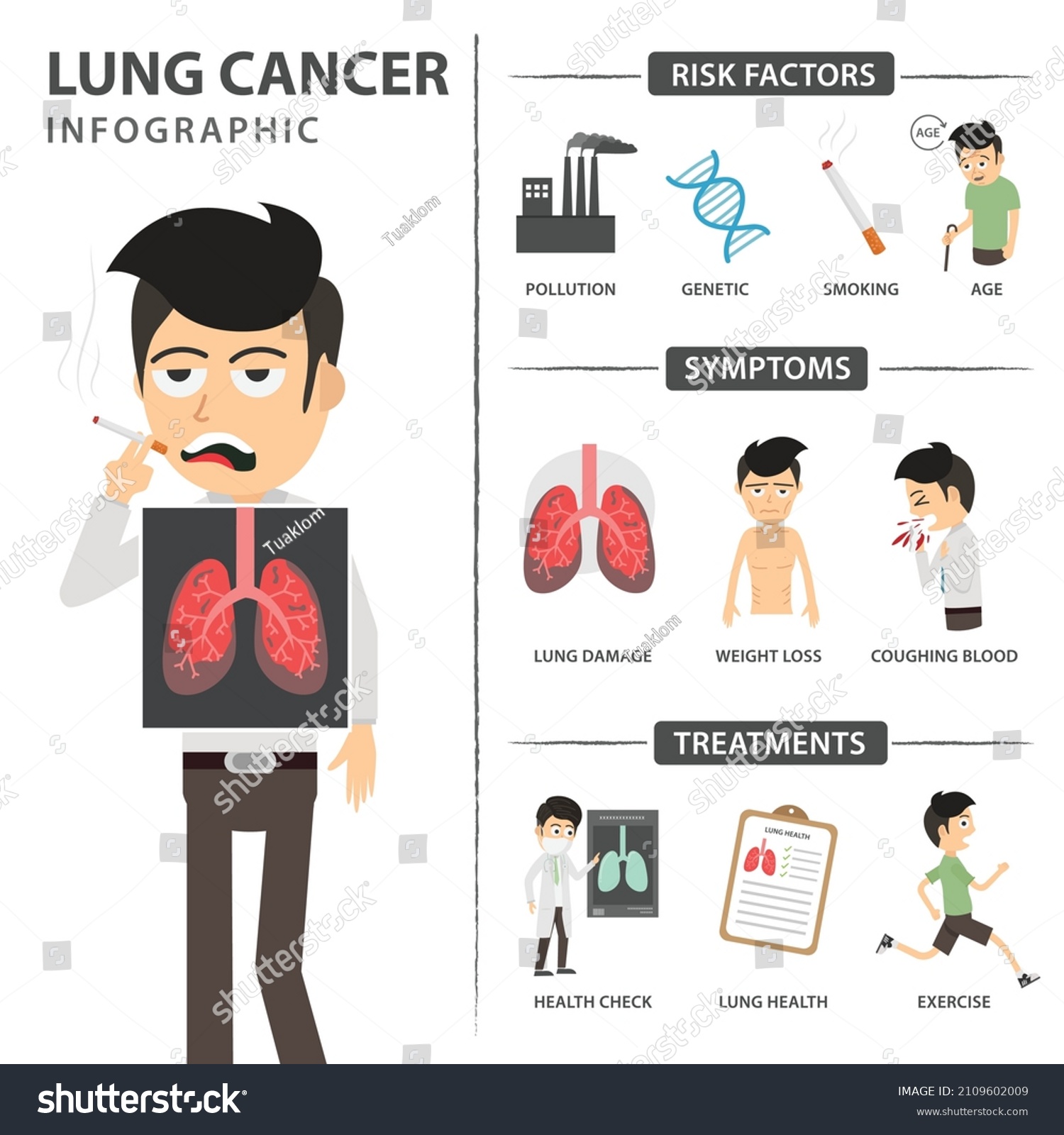 Lung Cancer Infographic Risk Factors Symptoms เวกเตอร์สต็อก ปลอดค่า