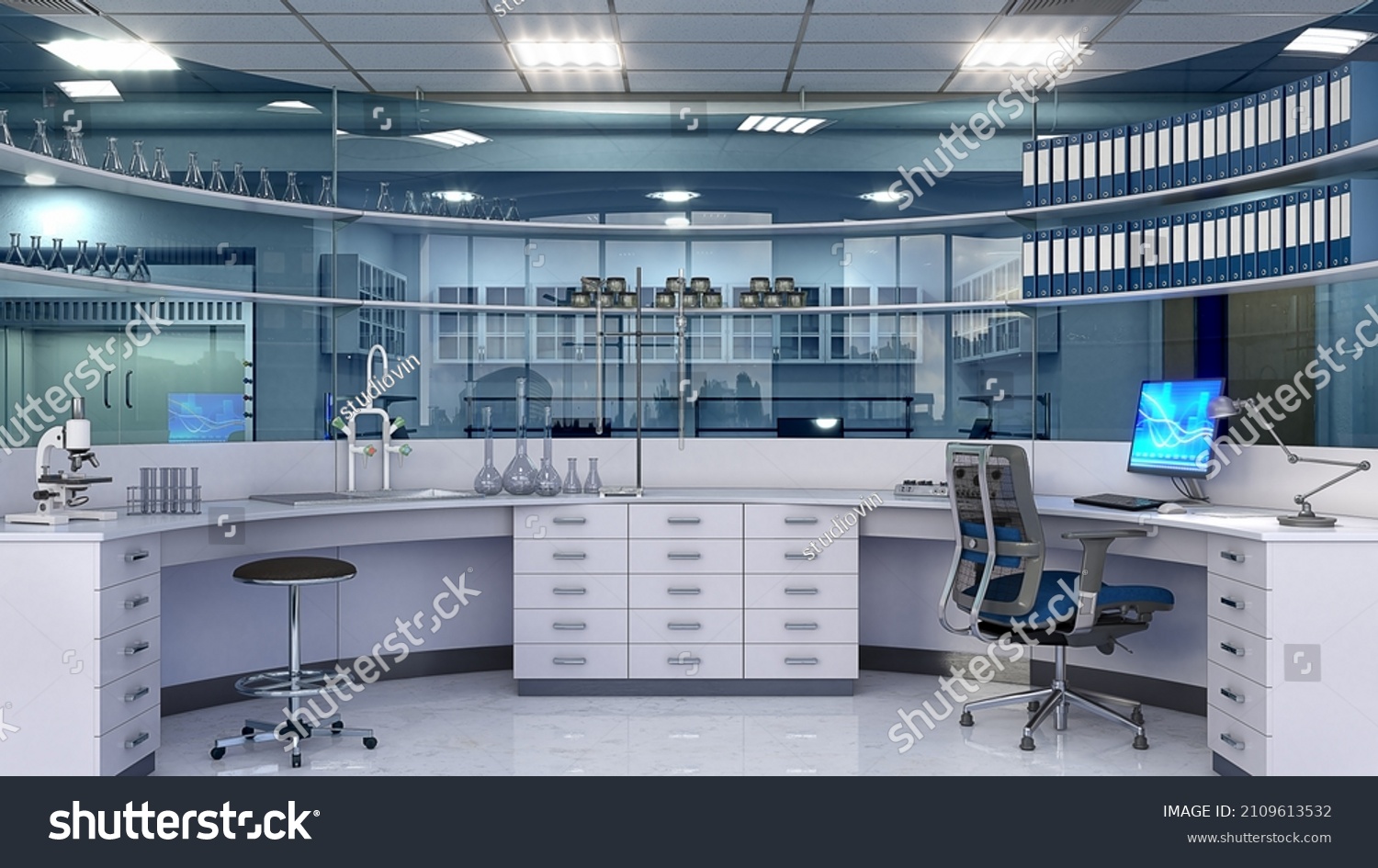 Laboratory Interior Lab Equipment 3d Illustration Stock Illustration ...