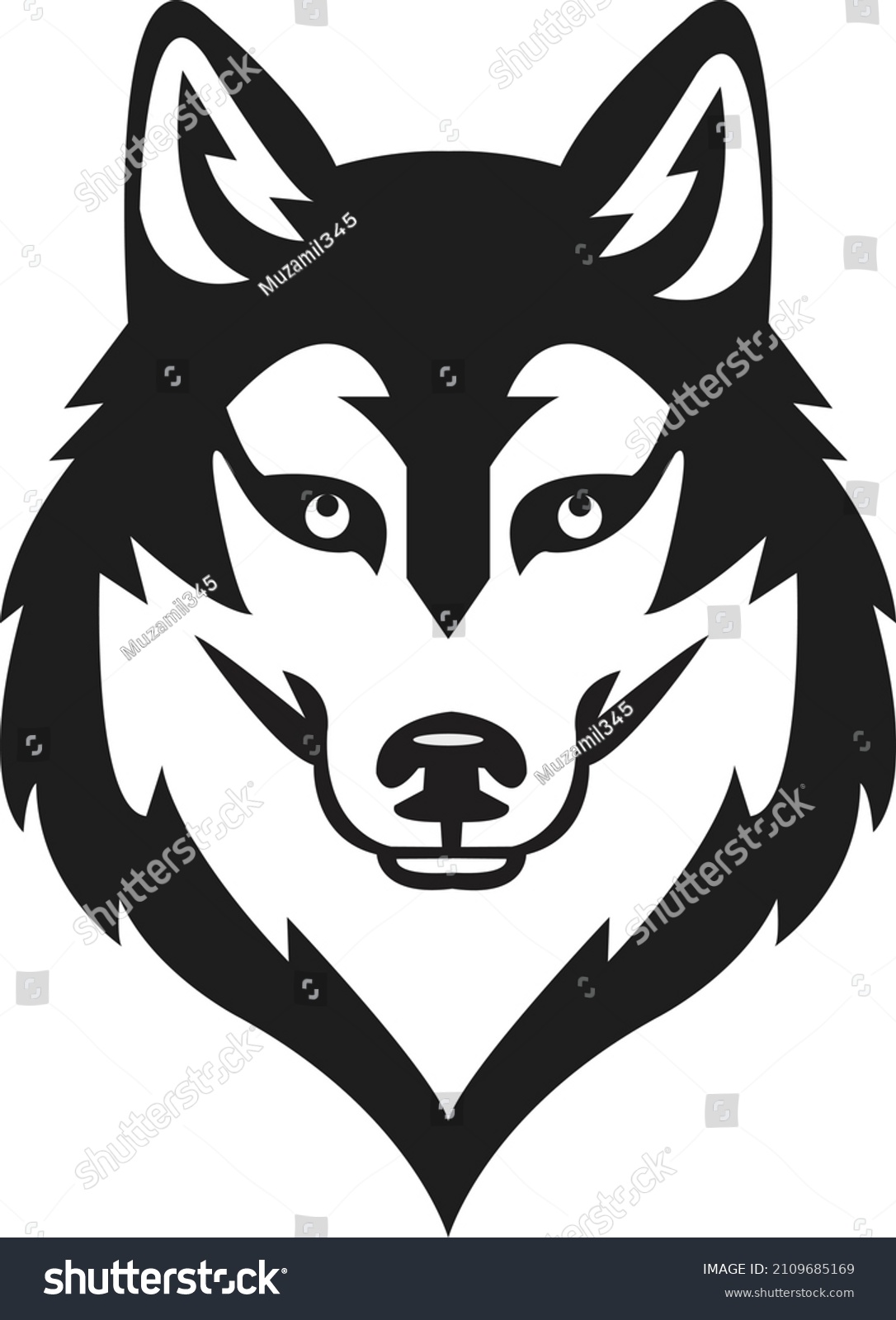 Black White Wolf Vector Stock Vector Royalty Free 2109685169