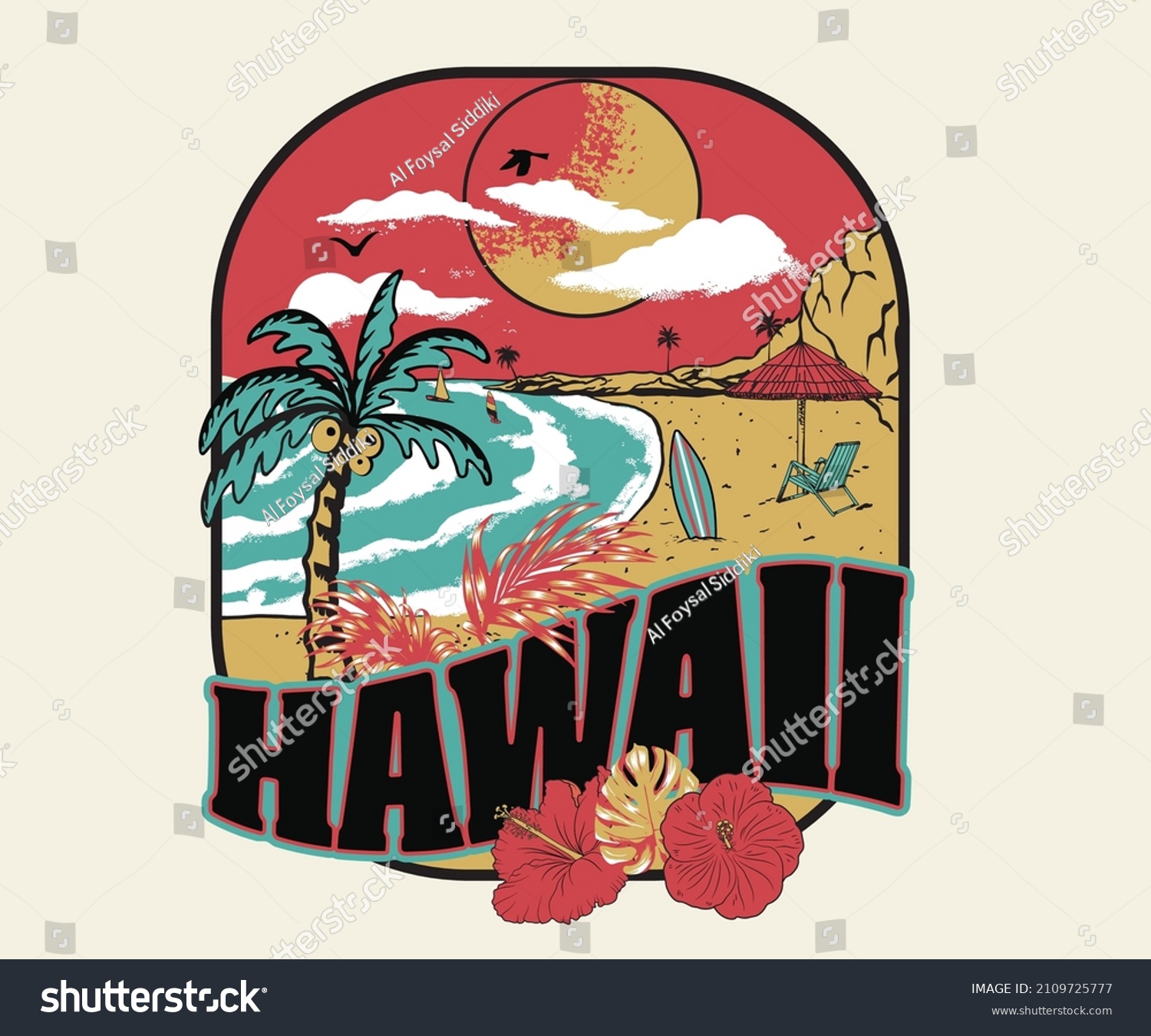 Hawaii Summer Retro Vector Print Design Stock Vector (Royalty Free ...