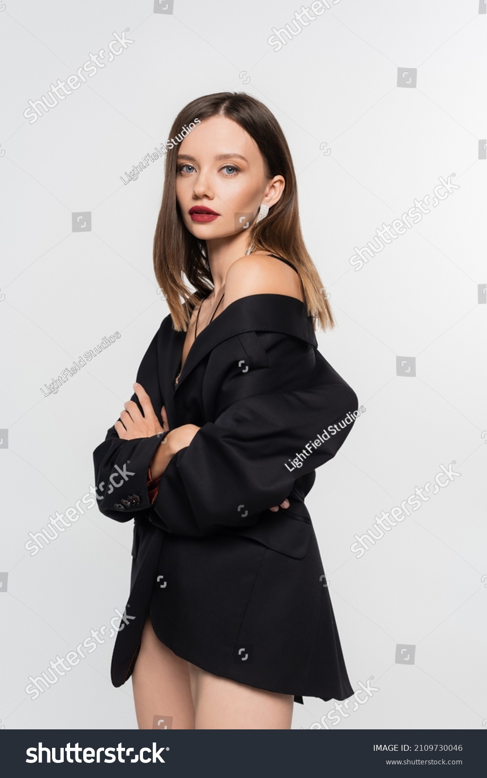 Pretty Brunette Woman Black Blazer Naked Stock Photo Shutterstock