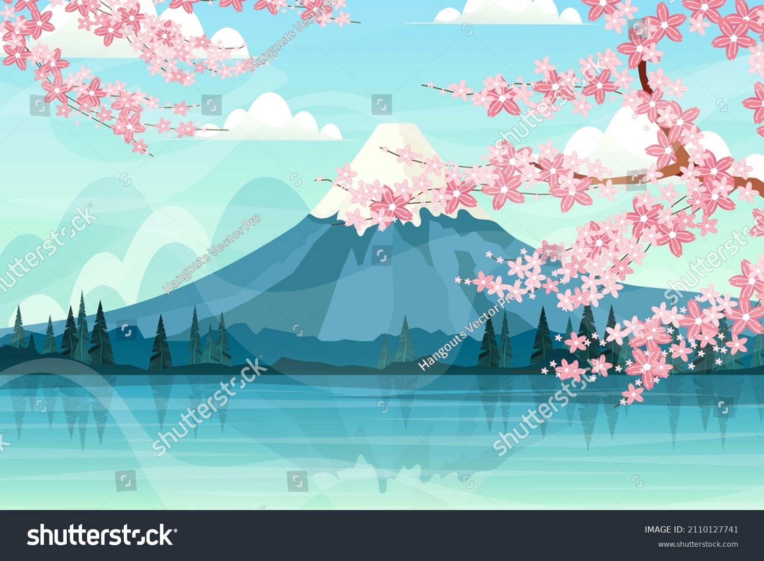 Beautiful Landscape Scene Branch Cherry Blossoms Stock Vector (Royalty ...