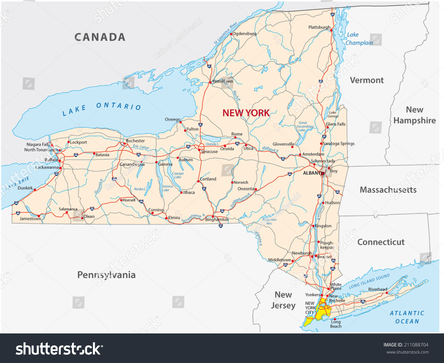 New York State Road Map Stock Vector (Royalty Free) 211088704 ...