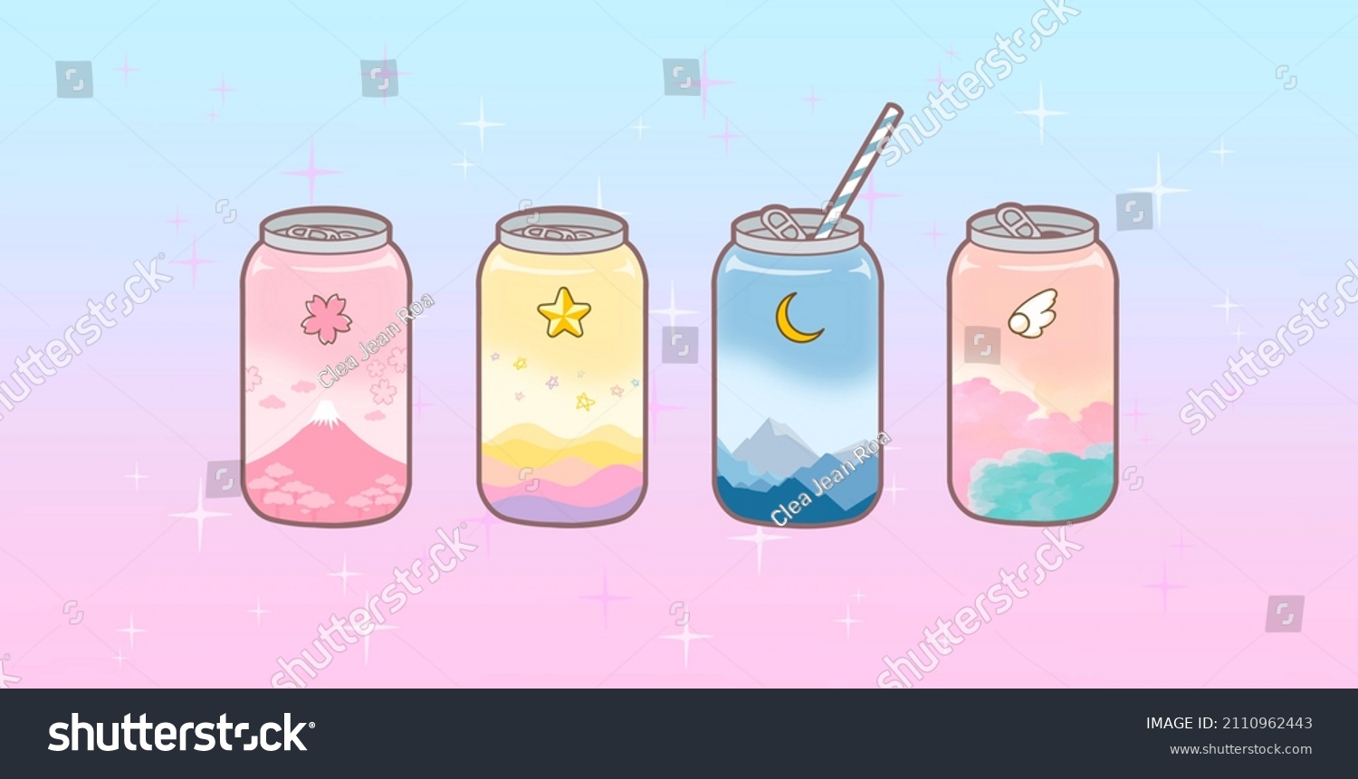 Magical Kawaii Four Flavored Sparkling Soda Stock Illustration ...