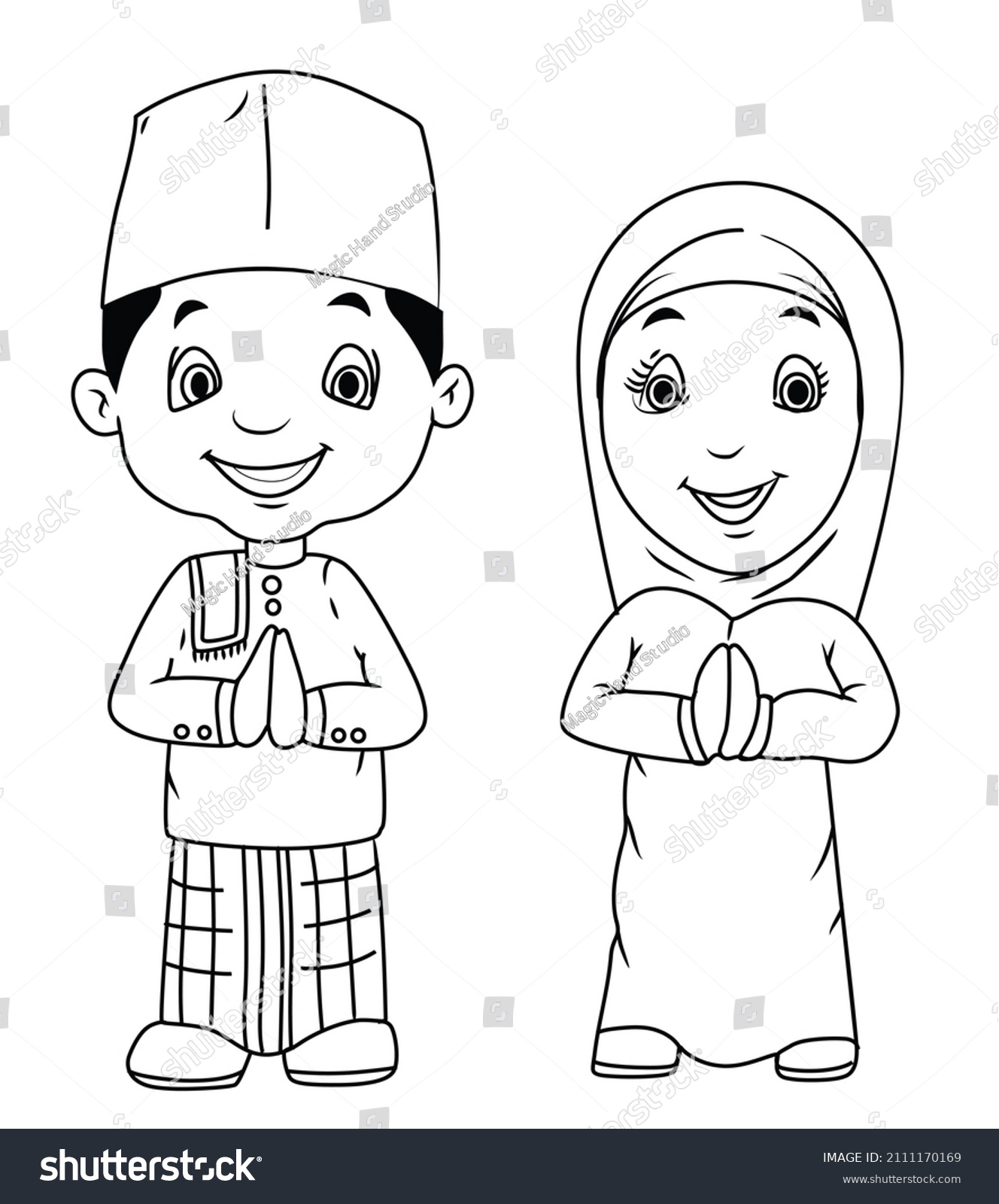 Happy Eid Mubarak Black White Illustration Stock Illustration ...