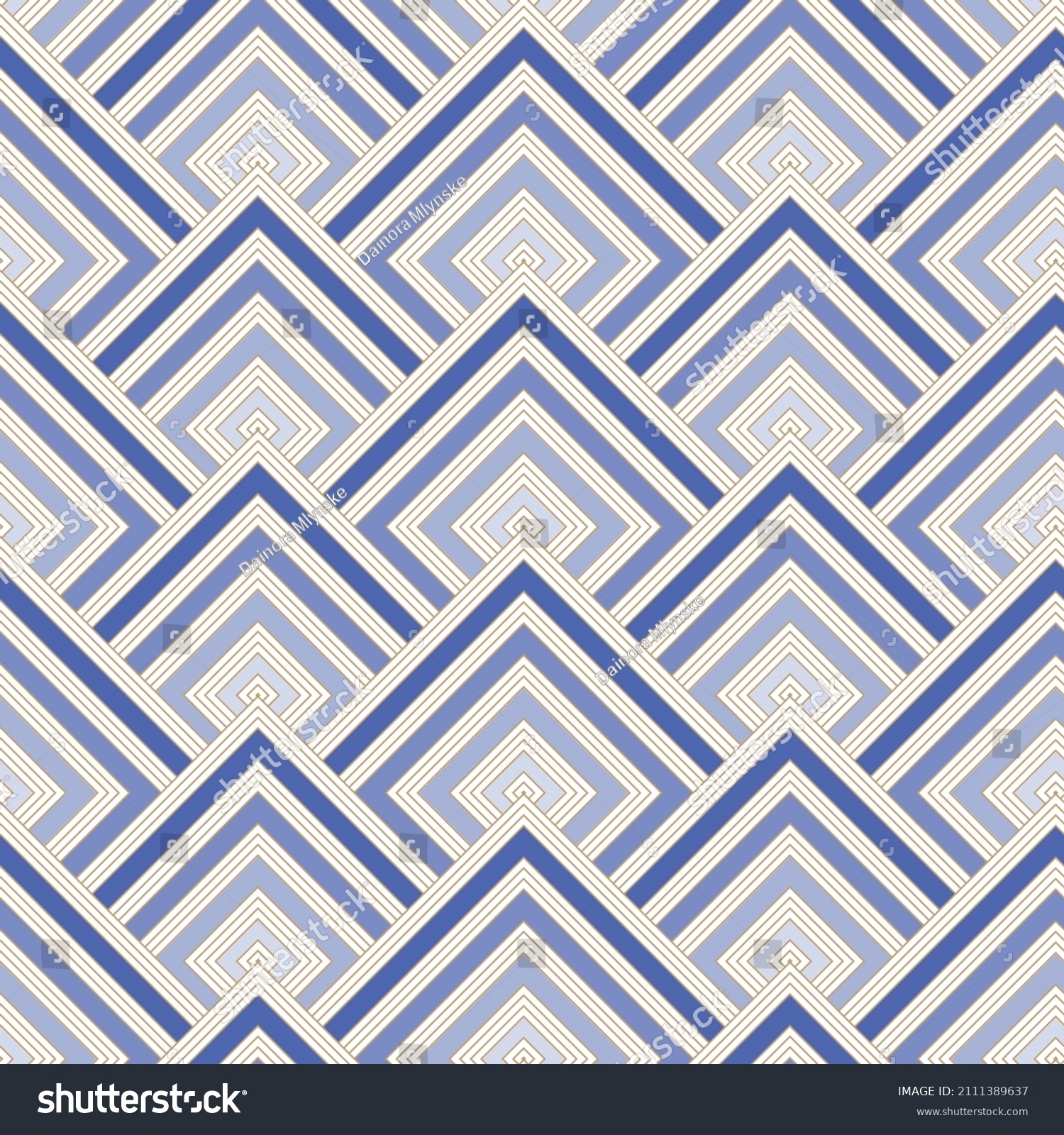 Seamless Blue Gold Lines Geometric Scallopstyle Stock Vector (Royalty ...