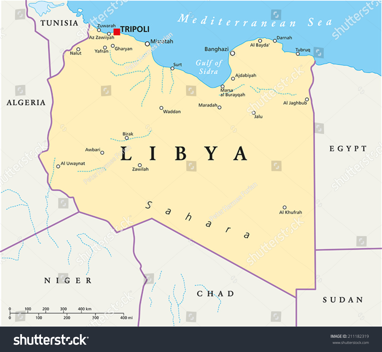 Libya Political Map Capital Tripoli National Stock Vector (Royalty Free ...