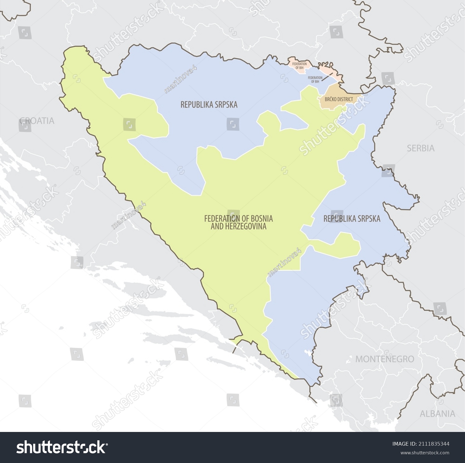 Detailed Map Bosnia Herzegovina Administrative Divisions Stock Vector ...