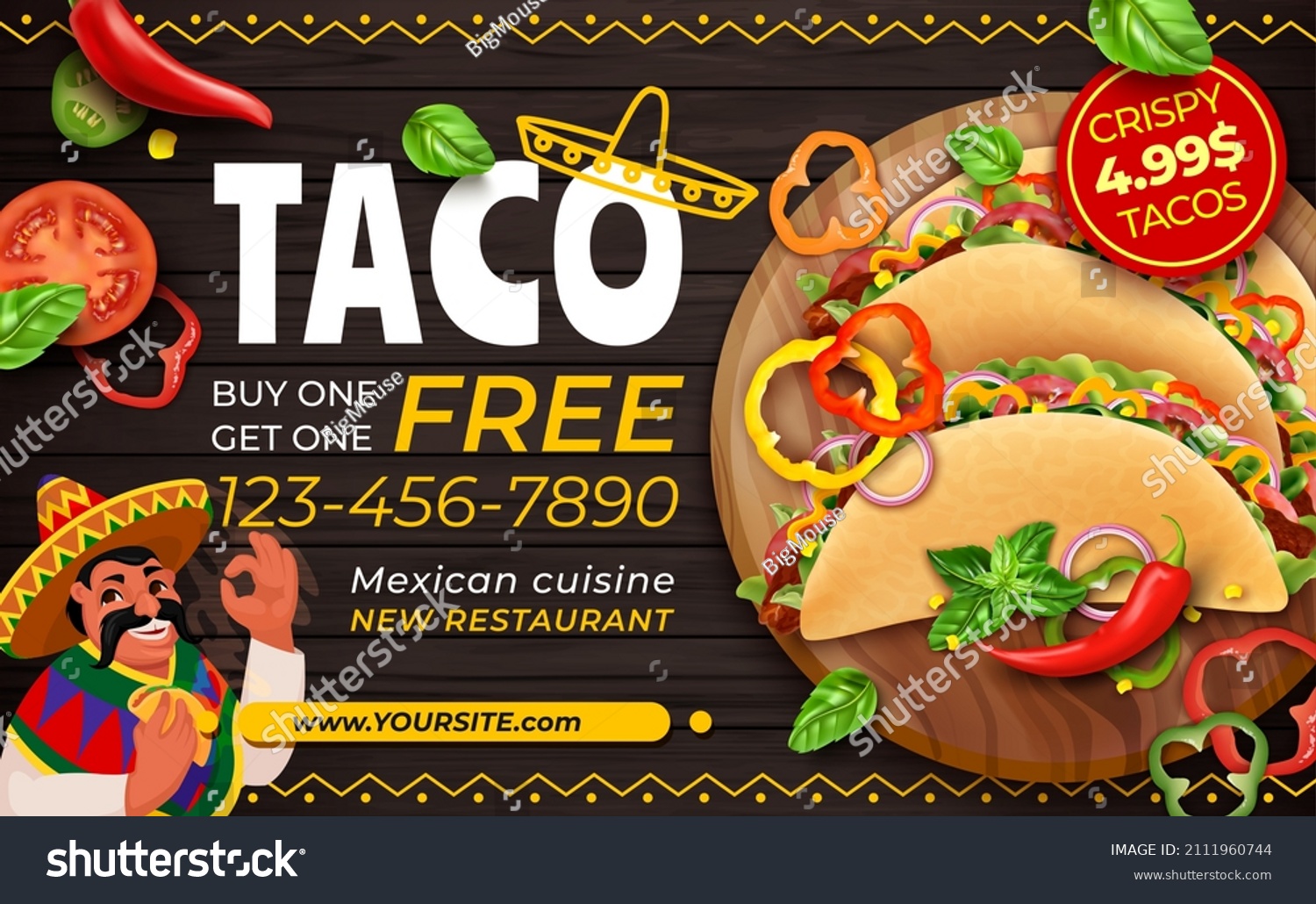 Realistic Detailed 3d Tacos Mexican Food Stock Vector (Royalty Free ...