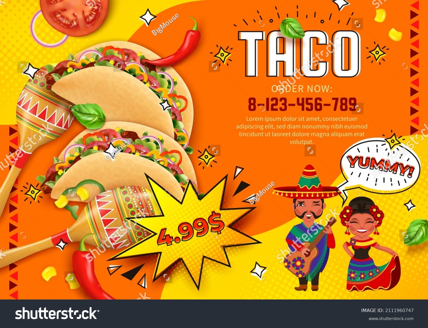 Realistic Detailed 3d Taco Mexican Food Stock Vector (Royalty Free ...