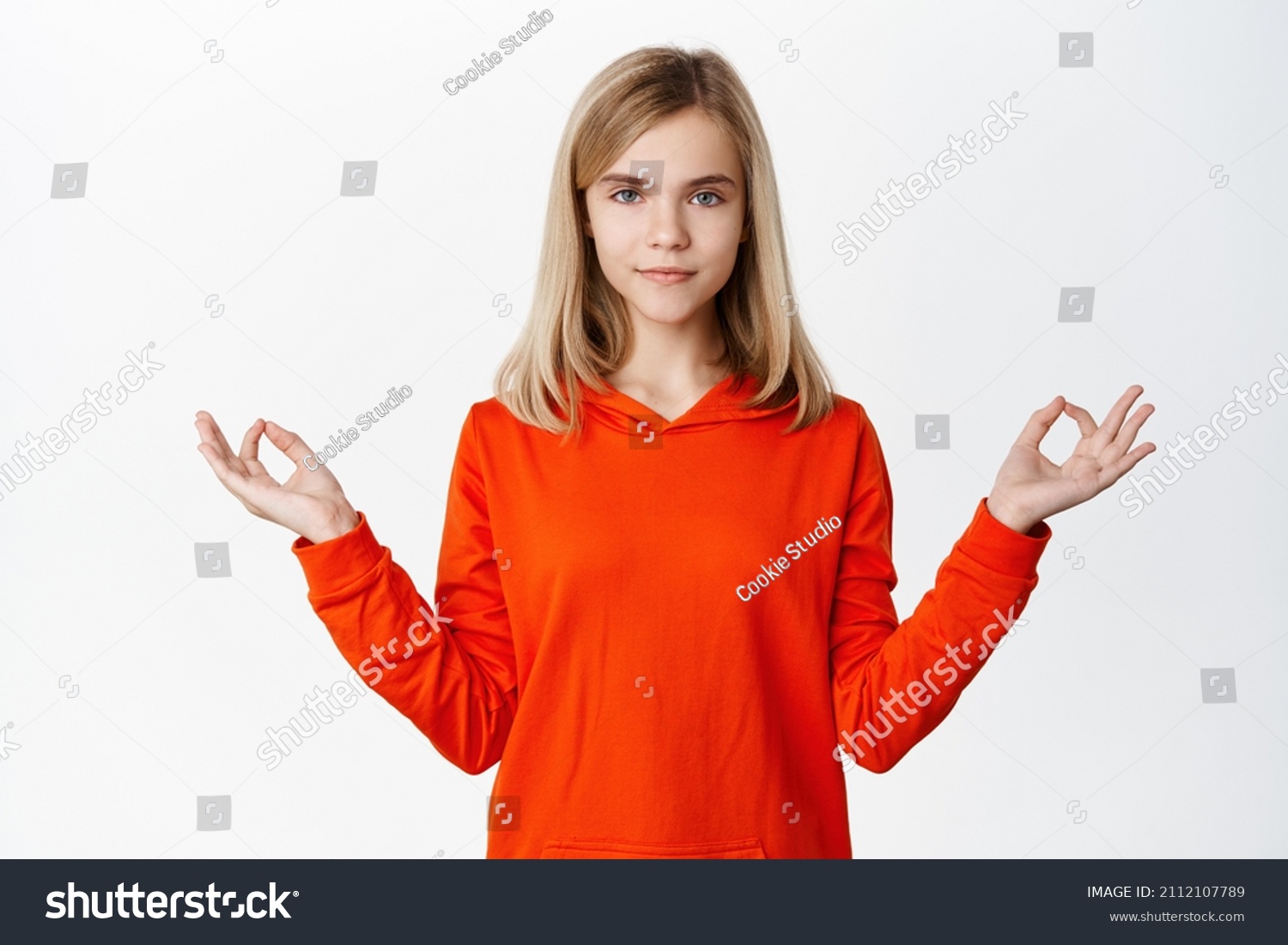 Calm Patient Child Little Girl Meditating Stock Photo 2112107789 ...