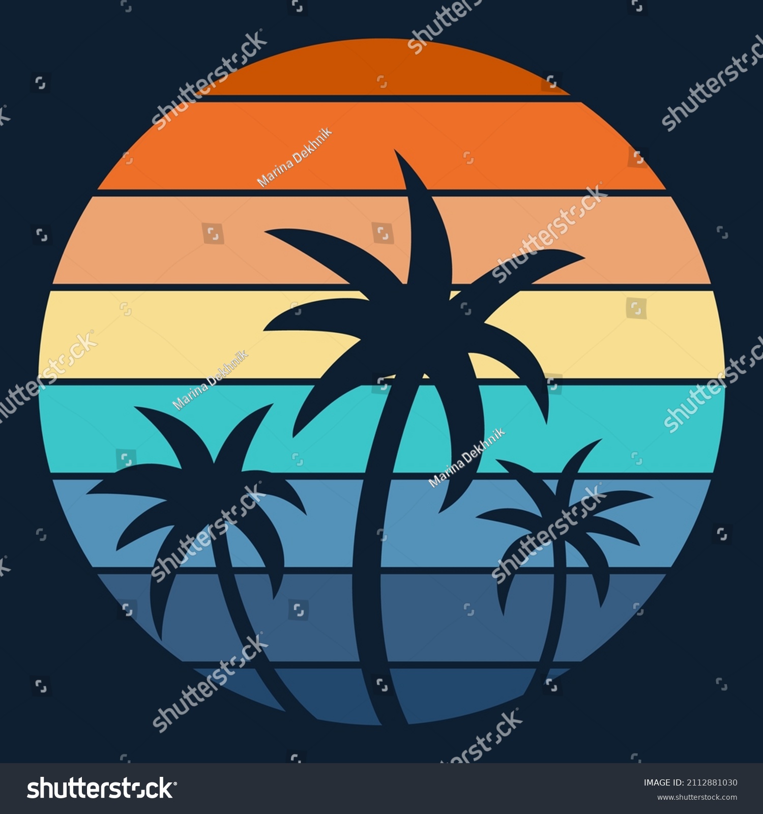 Vintage Retro Sunset Striped Circle Tropical Stock Vector Royalty Free