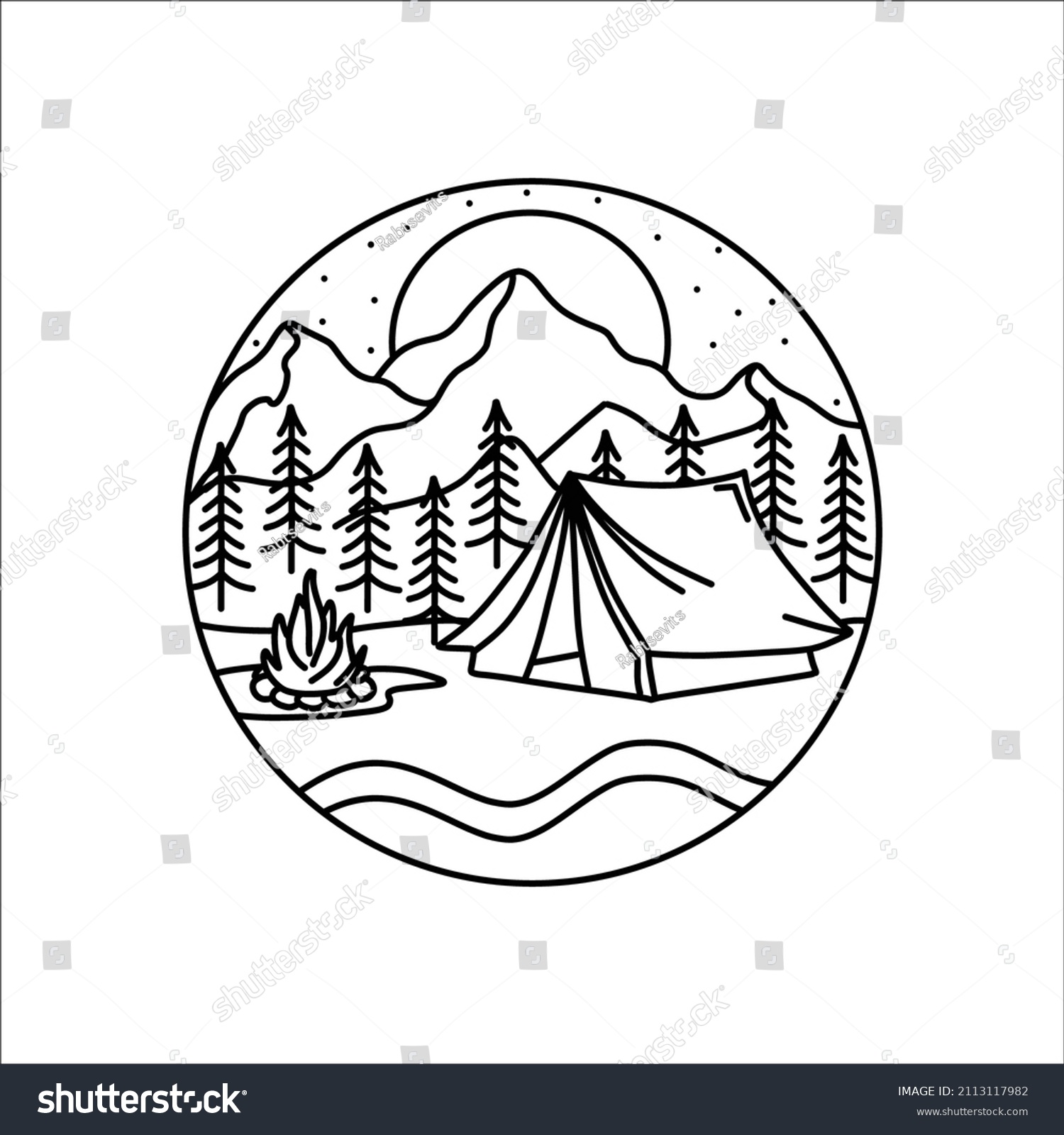 Vector Mountains Logo Line Art Moon Stock Vector (Royalty Free ...