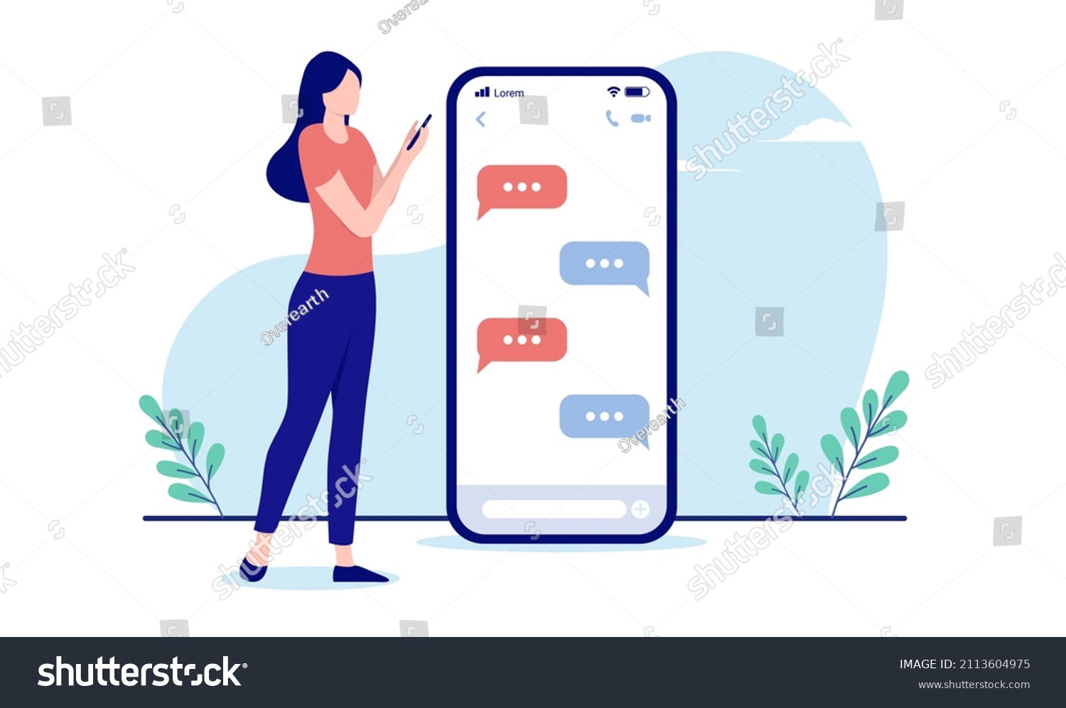 Woman Sending Text Message Person Standing Stock Vector (Royalty Free ...