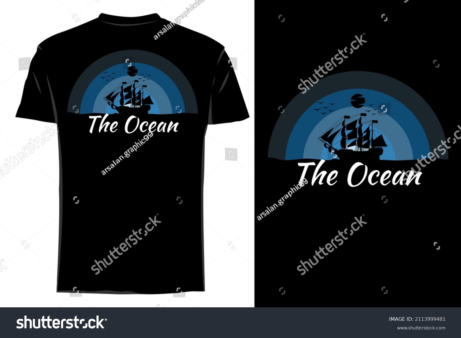 Ocean Silhouette T Shirt Mockup Retro Stock Vector (Royalty Free ...