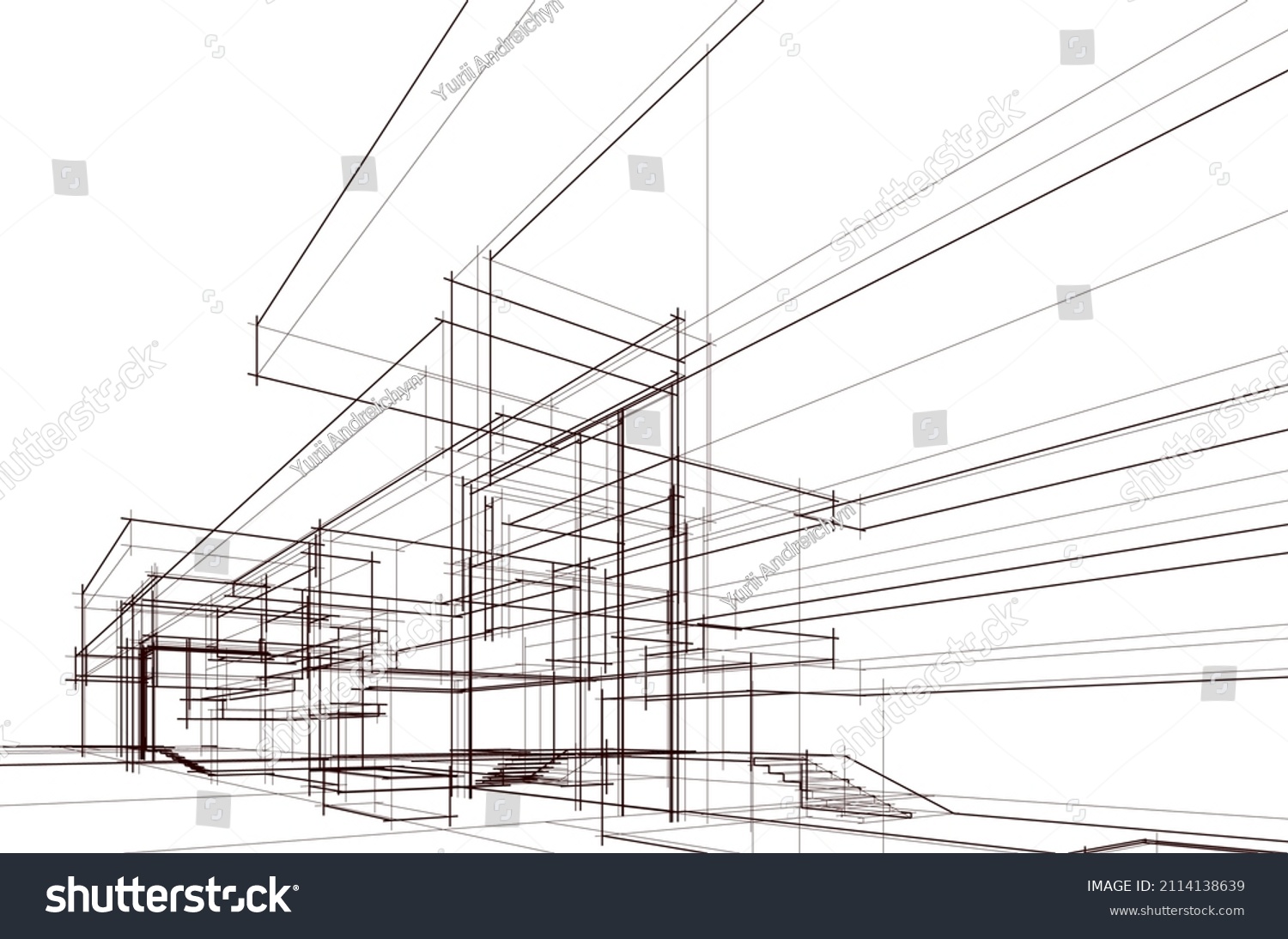 Linear Architectural Drawing Vector Illustration Stock Vector (Royalty ...