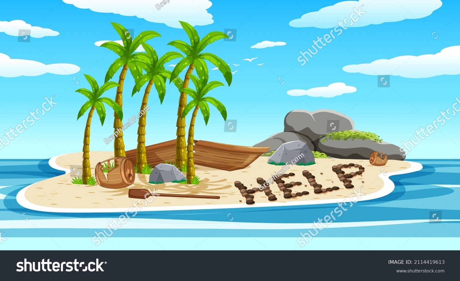 Deserted Island Broken Boat Lying On Stock Vector (Royalty Free ...