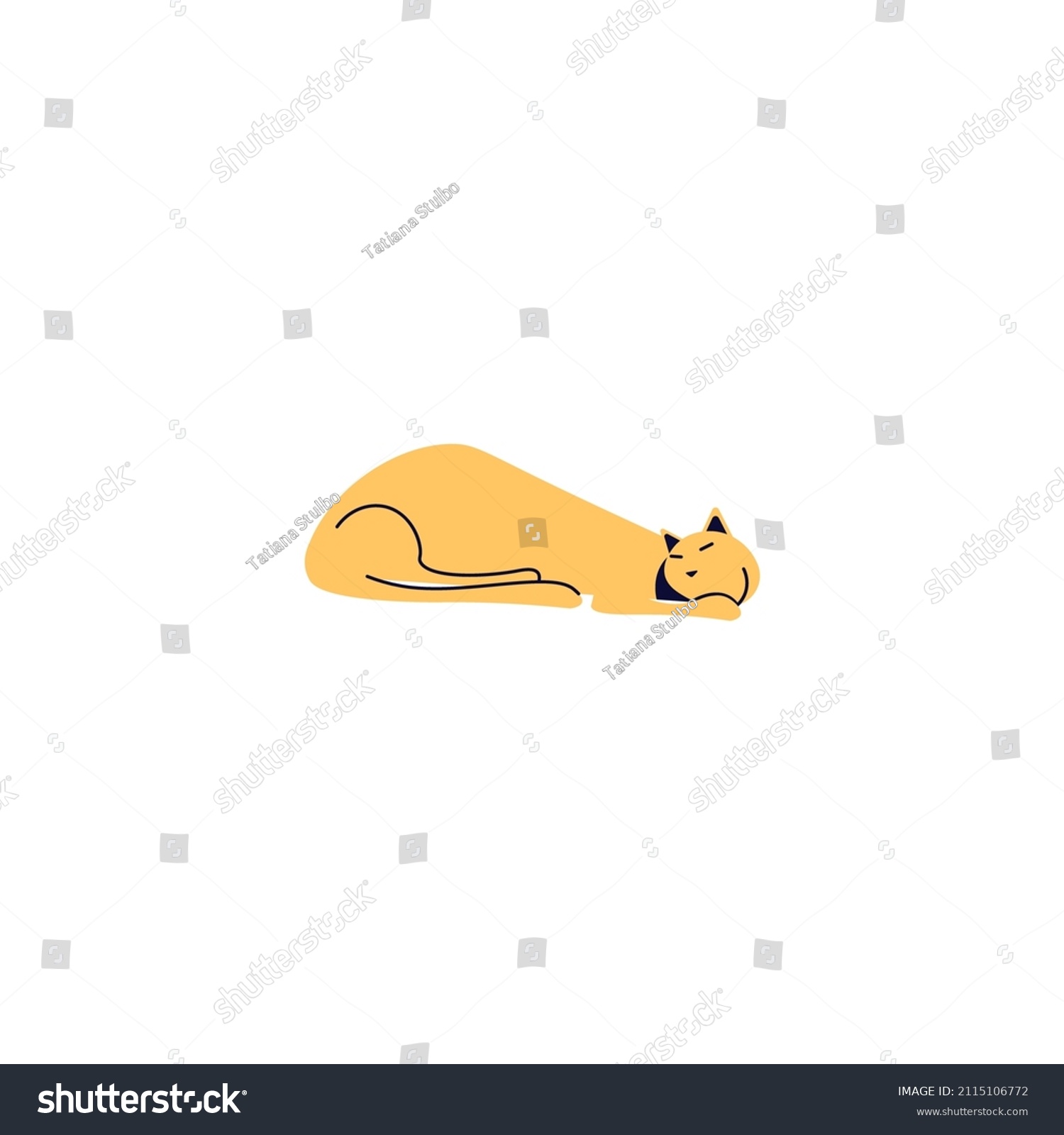 Ginger Cat Silhouette Sleeps Isolated On Stock Vector (Royalty Free ...