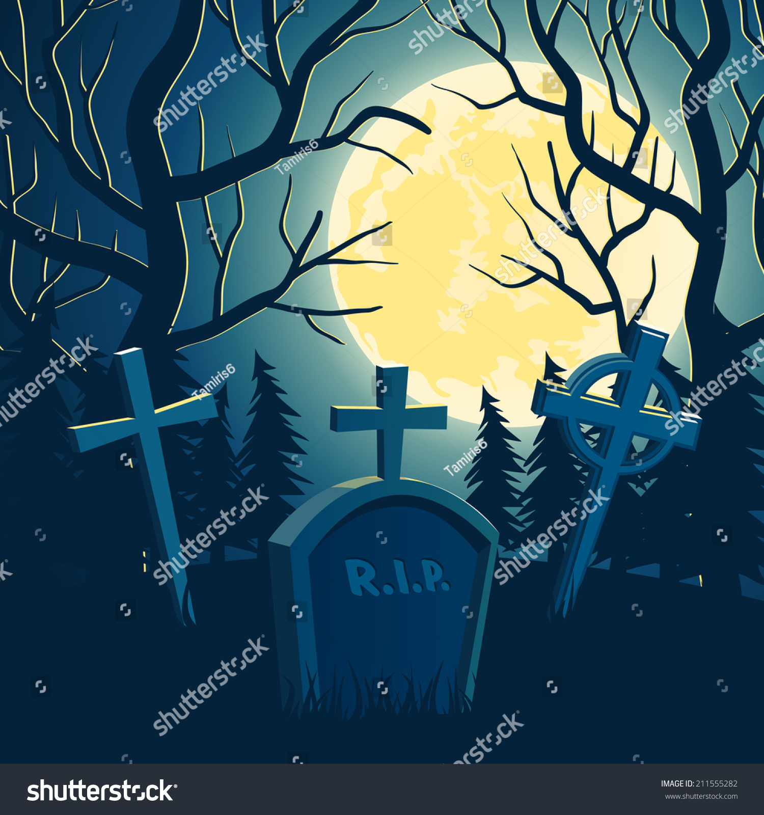 Scary Vector Halloween Background Old Graveyard Stock Vector Royalty Free Shutterstock