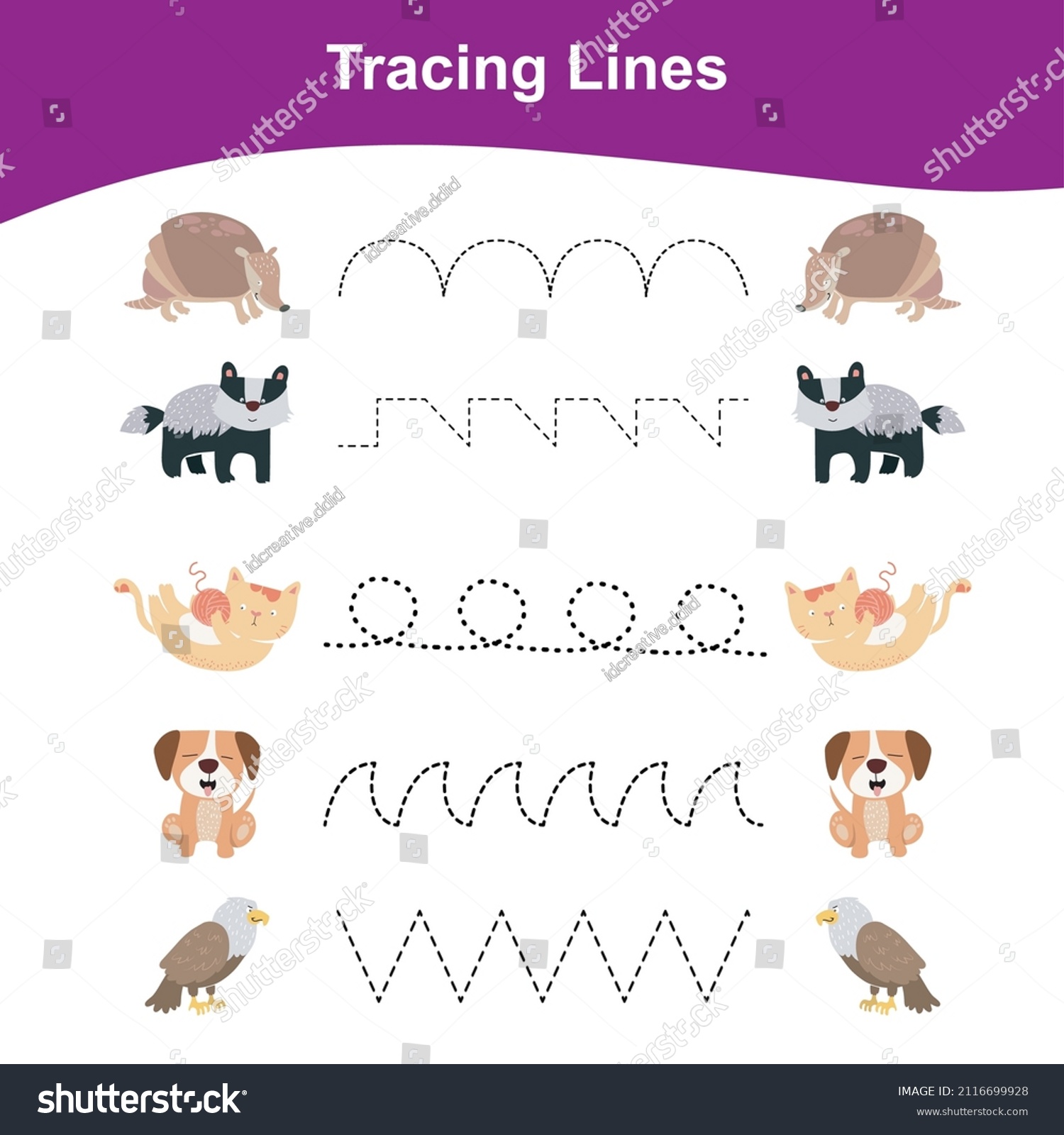 Tracing Lines Game Animals Edition Educational Stock Vector (Royalty ...