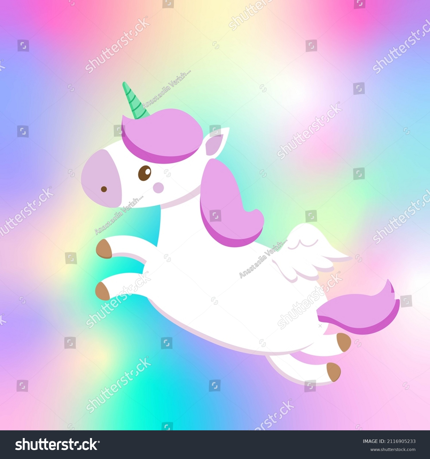 Cute Unicorn On Rainbow Background Stock Illustration 2116905233 ...