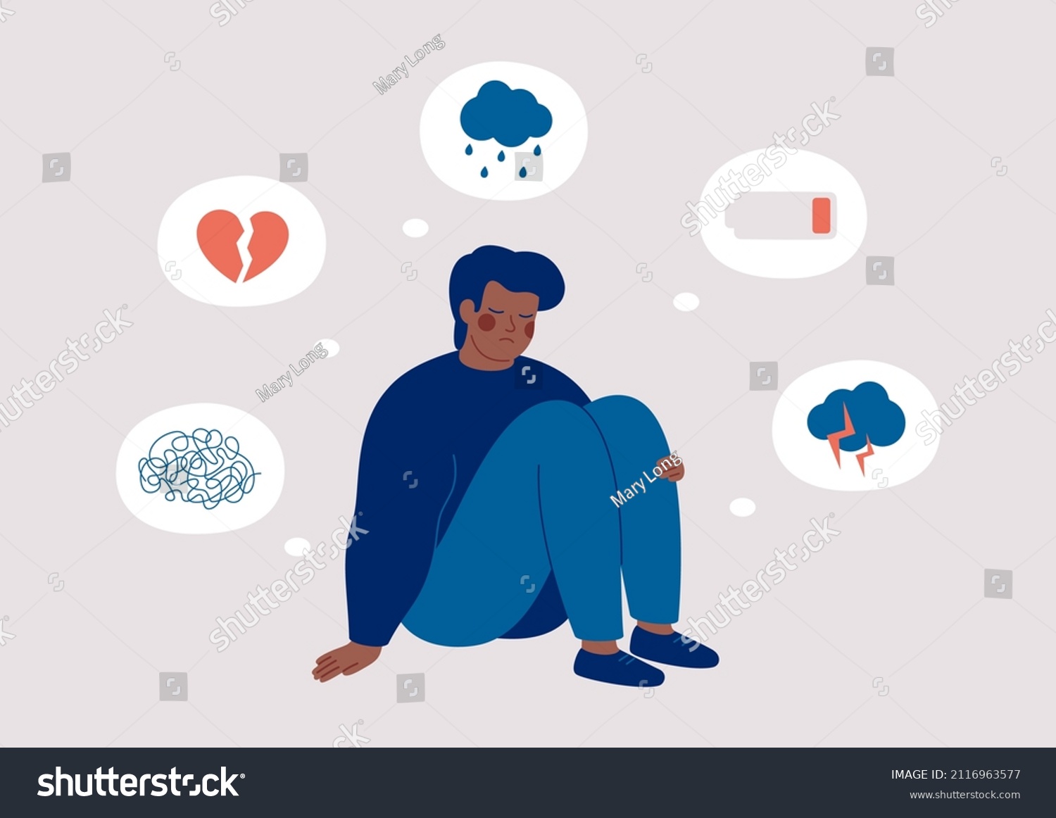 Sad Black Man Who Suffers Mental Stock Vector (Royalty Free) 2116963577 ...