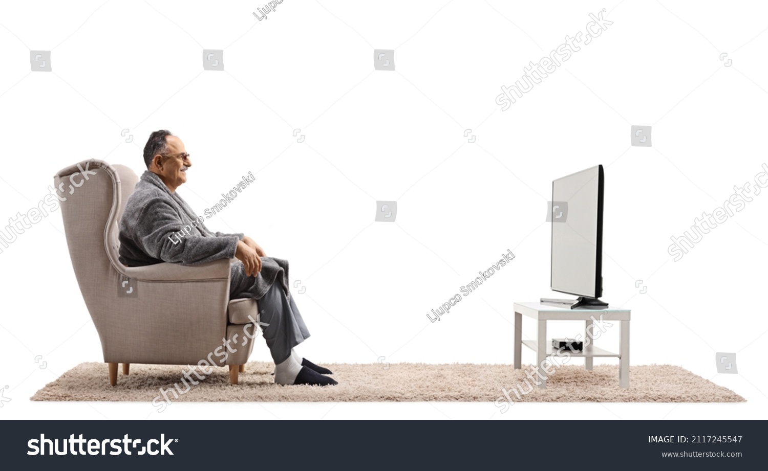 Profile Shot Mature Man Bathrobe Sitting Stock Photo 2117245547 ...