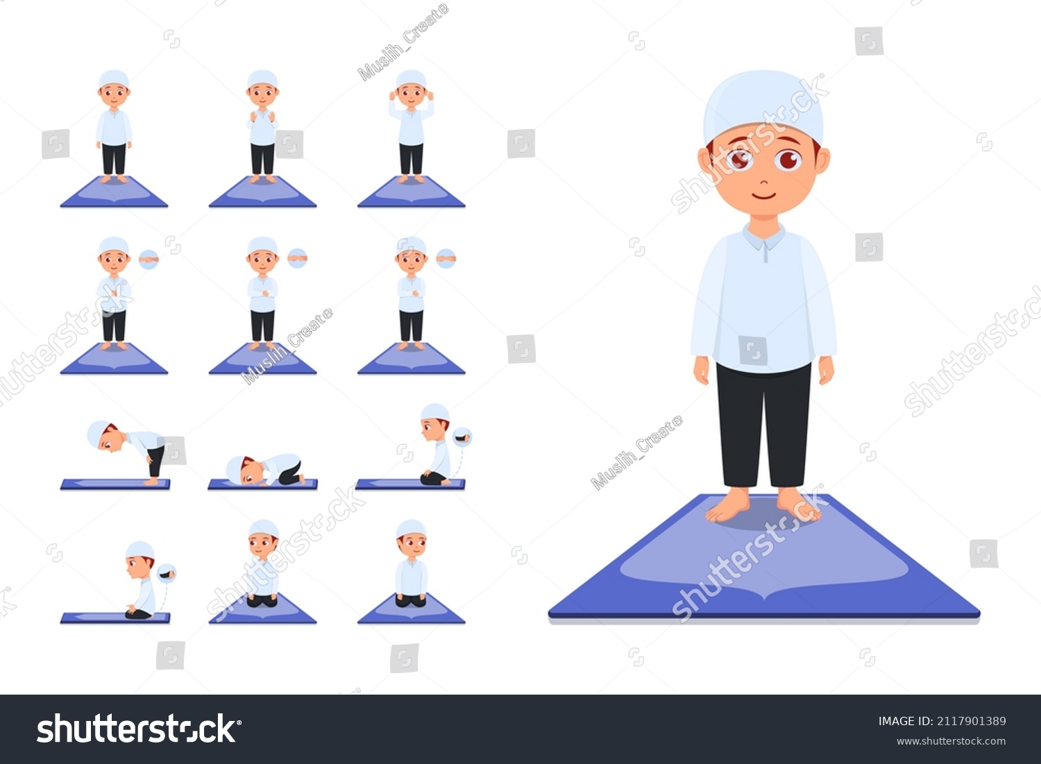 Muslim Man Praying Set White Background Stock Vector (Royalty Free ...