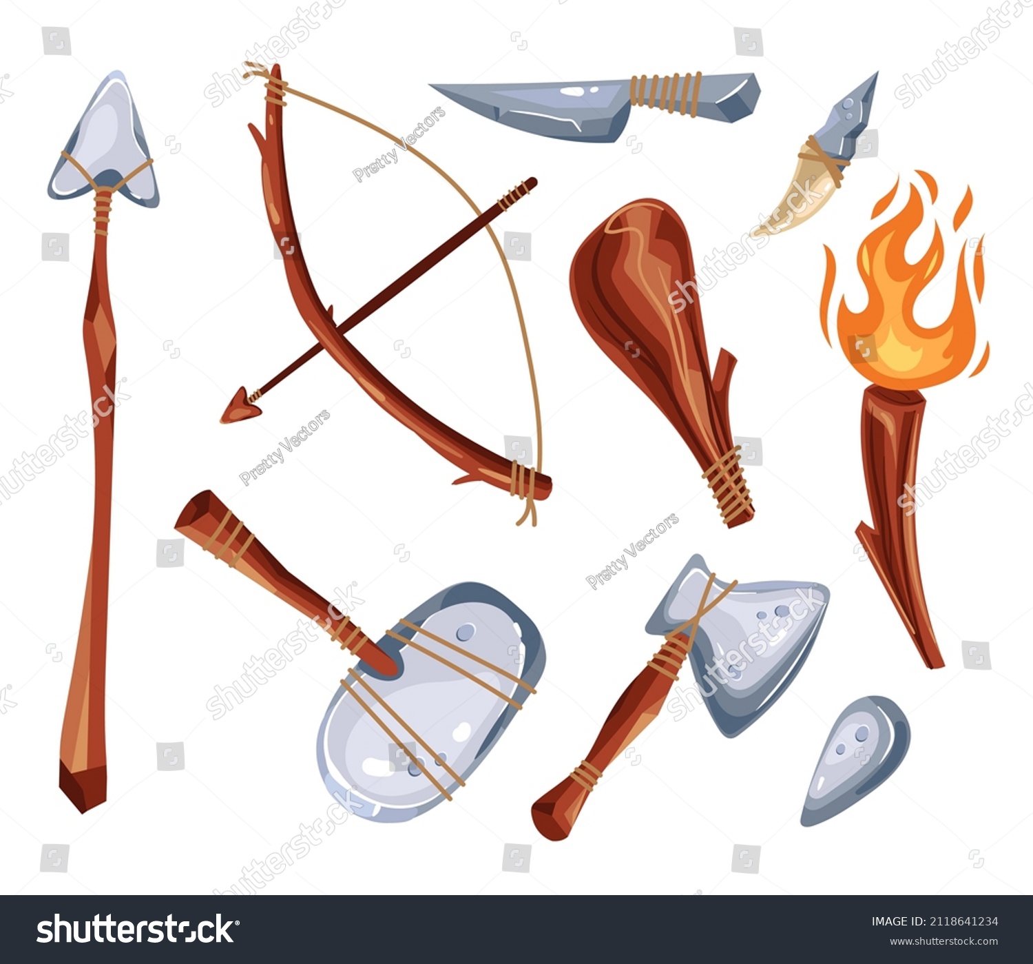 Prehistoric Archaeology Object Weapons Isolated Set Stock Vector ...