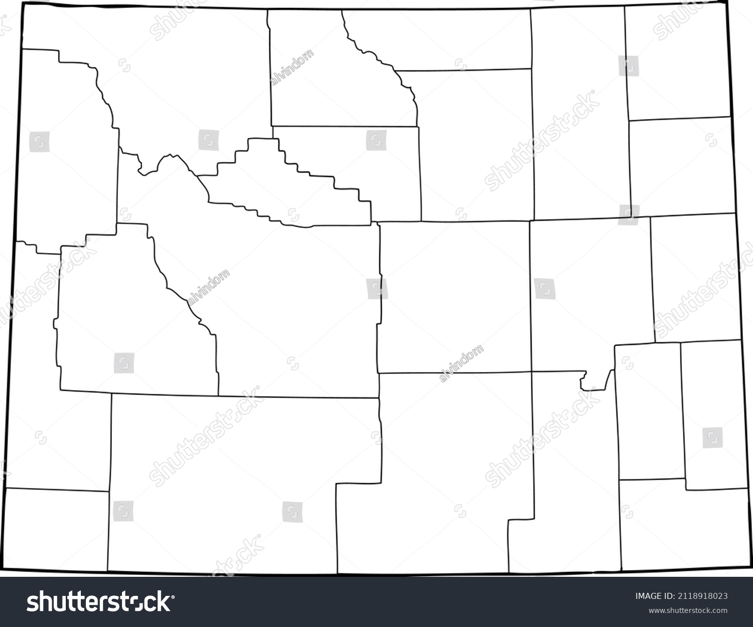 Wyoming Outline Map Counties Stock Vector Royalty Free 2118918023   Stock Vector Wyoming Outline Map With Counties 2118918023 