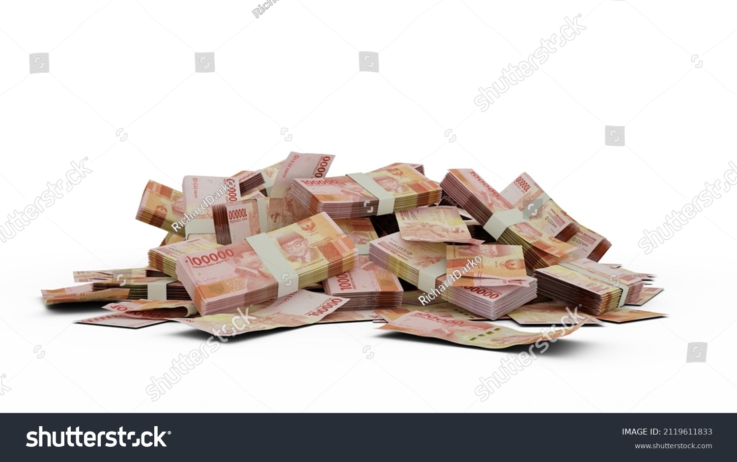 3d Stack Indonesian Rupiah Notes Isolated Stock Illustration 2119611833