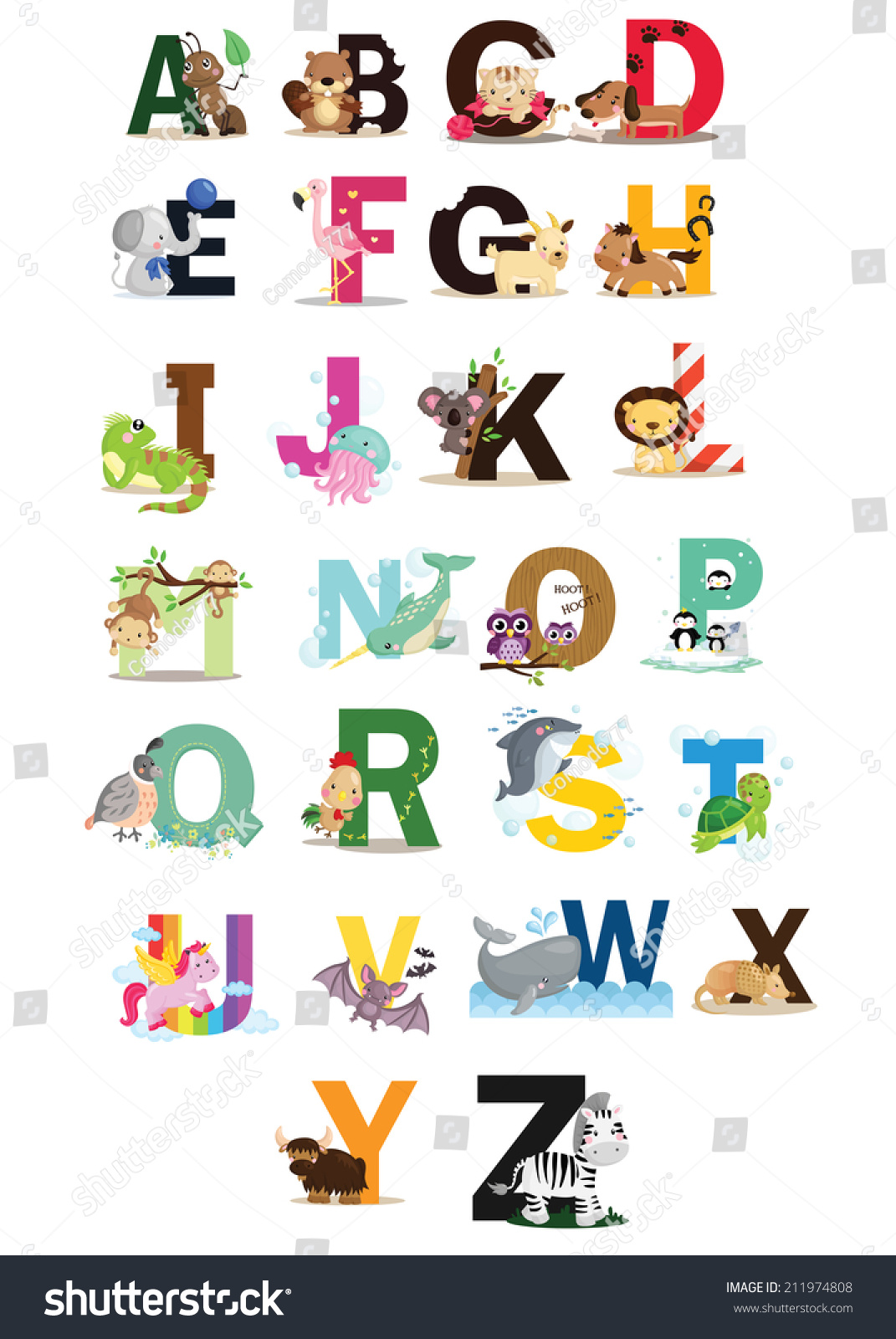 Animal Letter Vector Set Stock Vector (Royalty Free) 211974808 ...