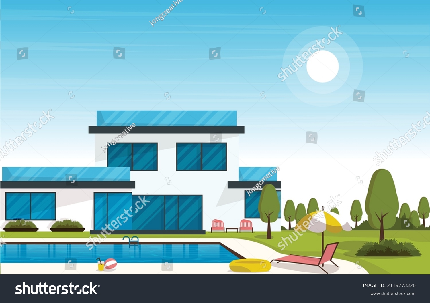 Outdoor Swimming Pool Luxury House Leisure Stock Vector (Royalty Free ...