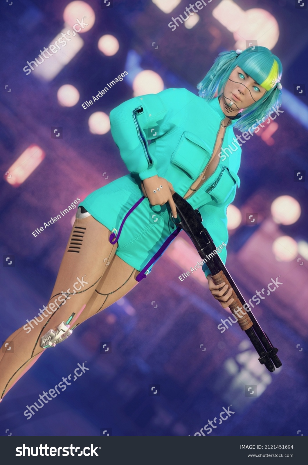 3d Digital Render Female Cyborg Cyan Stock Illustration 2121451694 ...