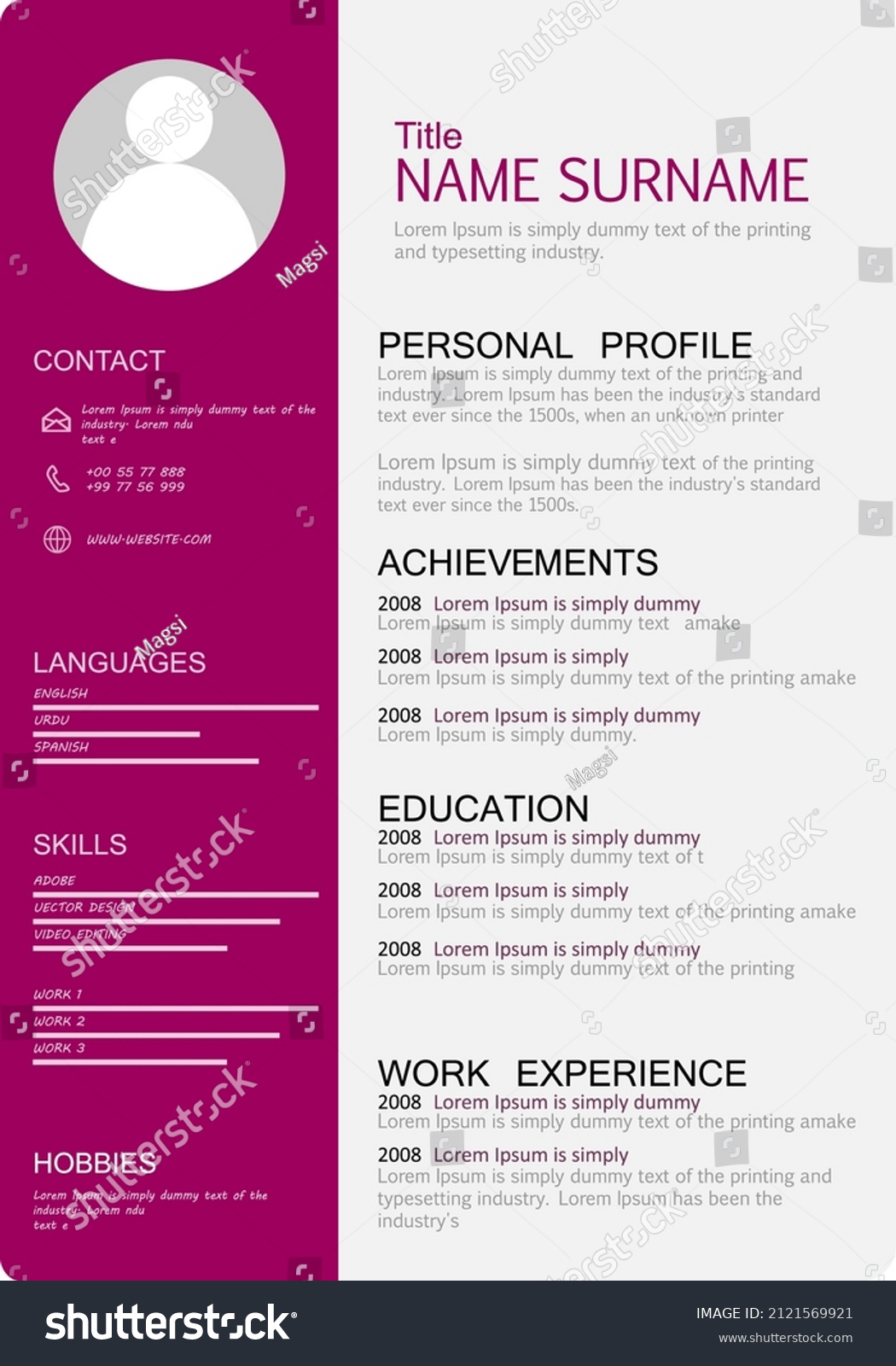 Clear Modern Professional Resume Cv Template Stock Vector (Royalty Free ...