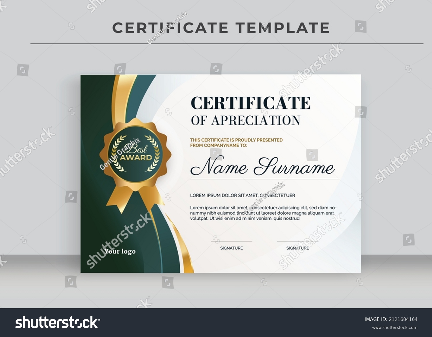 Certificate Appreciation Template Certificate Achievement Awards Stock ...