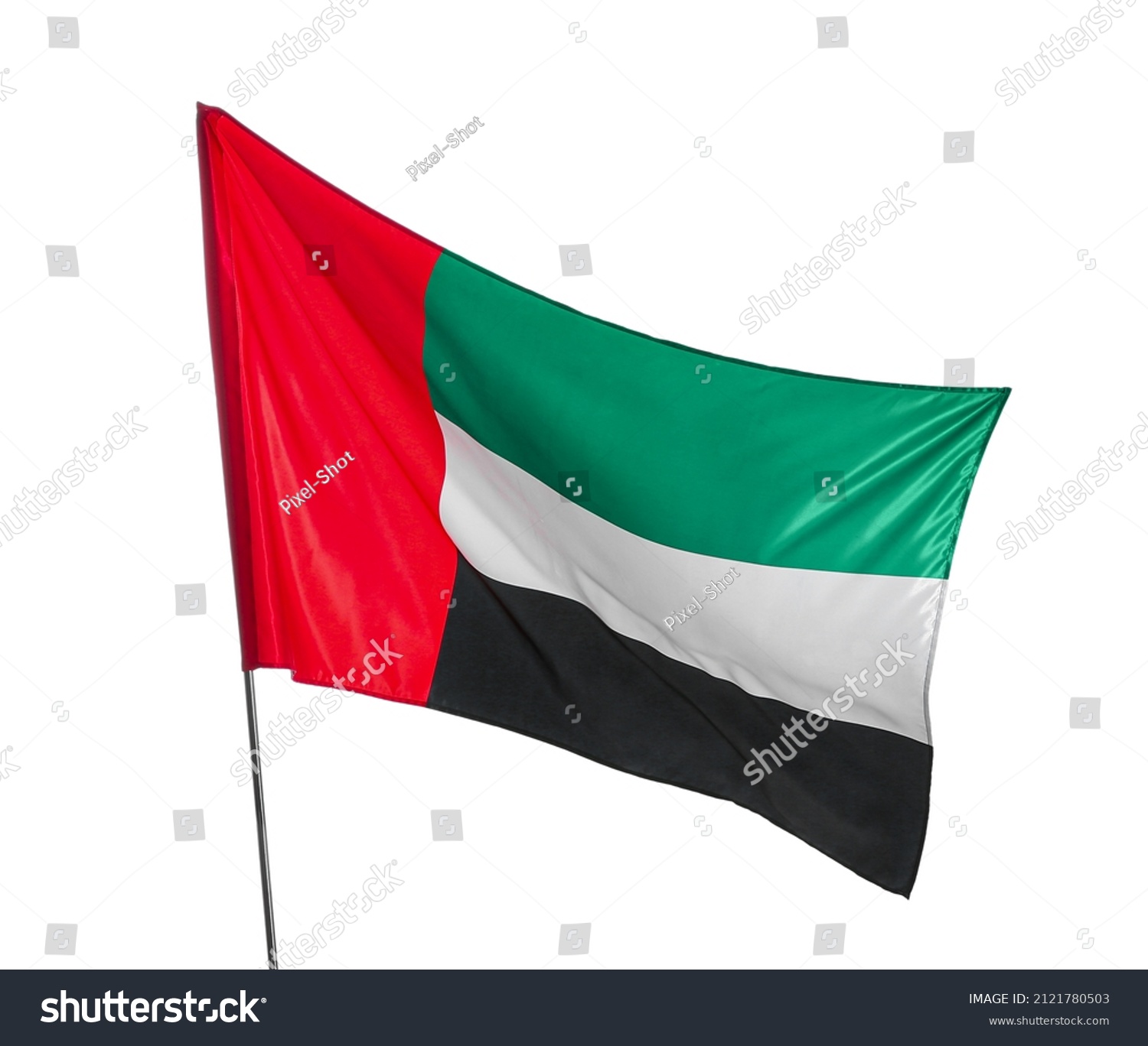 Waving Uae Flag On White Background Stock Photo 2121780503 | Shutterstock