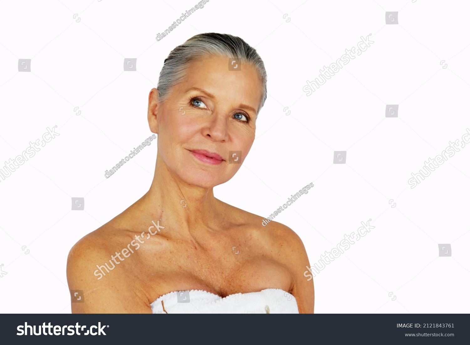 Beautiful Mature Woman Spa Smiling Bare Stock Photo