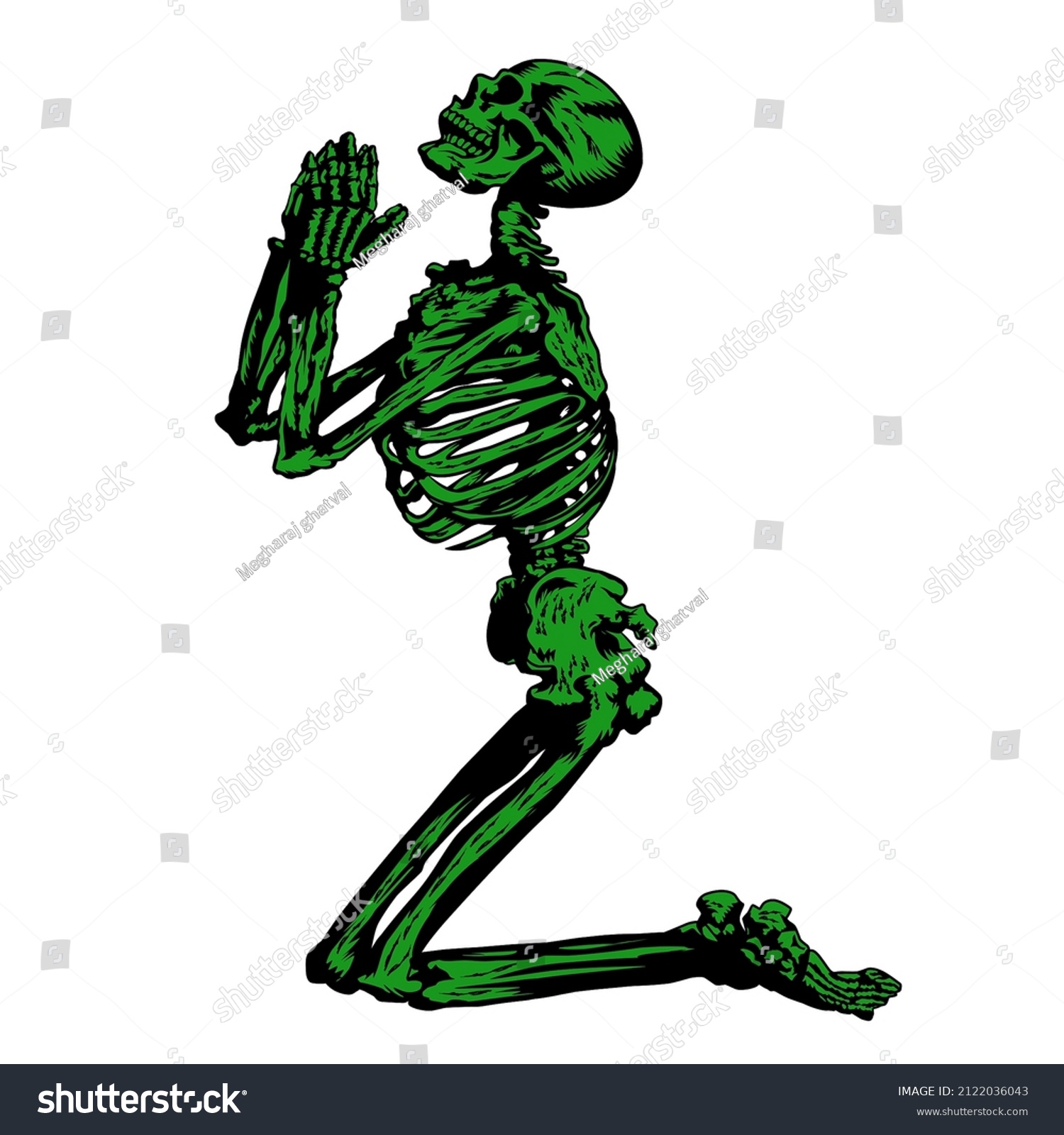 Praying Skeleton Vector Human Skeleton Isolated เวกเตอร์สต็อก (ปลอดค่า