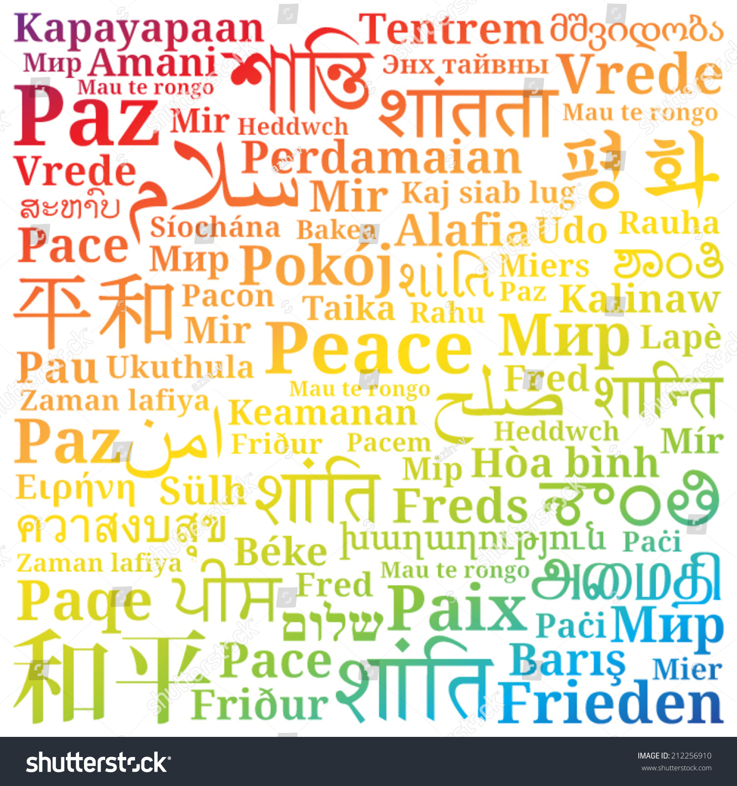 word-peace-different-languages-world-filled-image-vectorielle-de