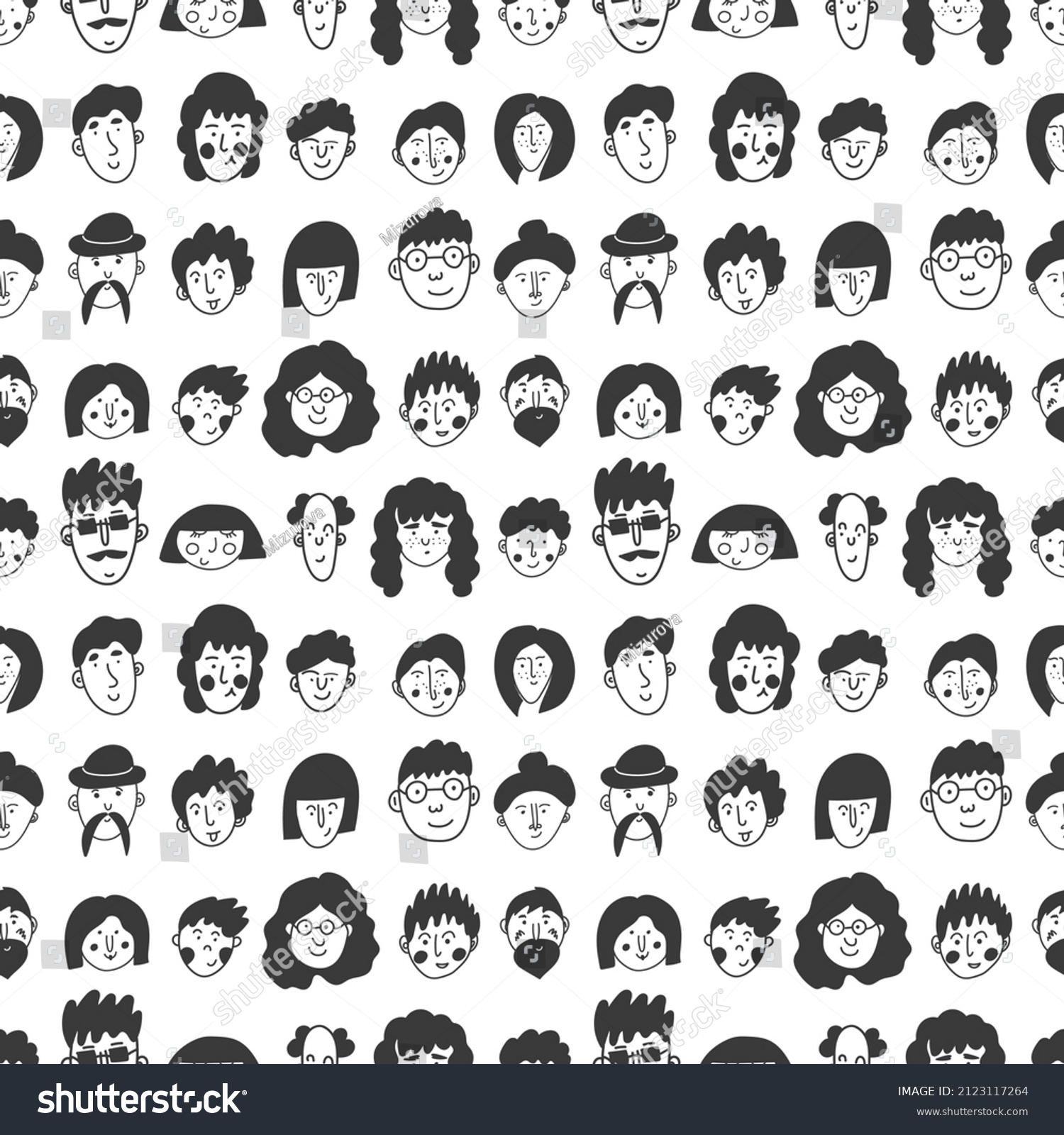 People Doodle Seamless Pattern Cartoon Characters Stock Vector (Royalty ...