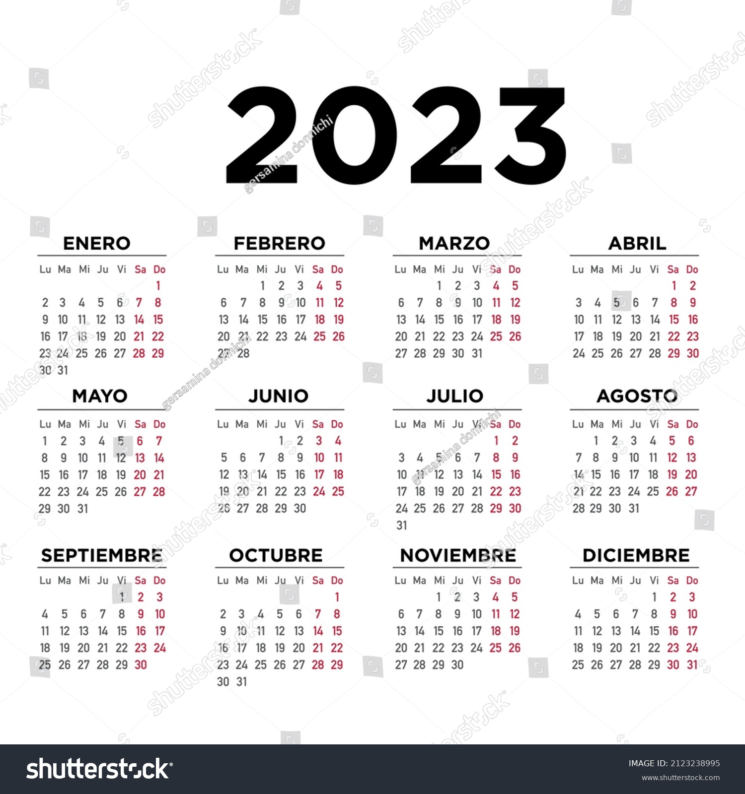 Calendar 2023 Spanish Week Starts On Stock Vector (Royalty Free ...