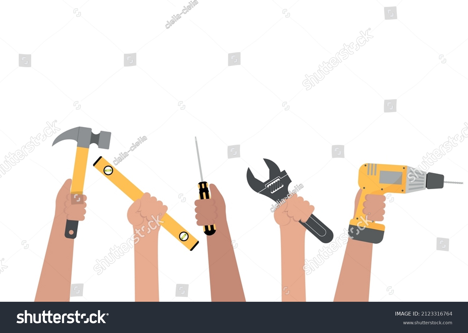 Group Construction Workers Tool Hands Isolated Stock Vector (Royalty ...