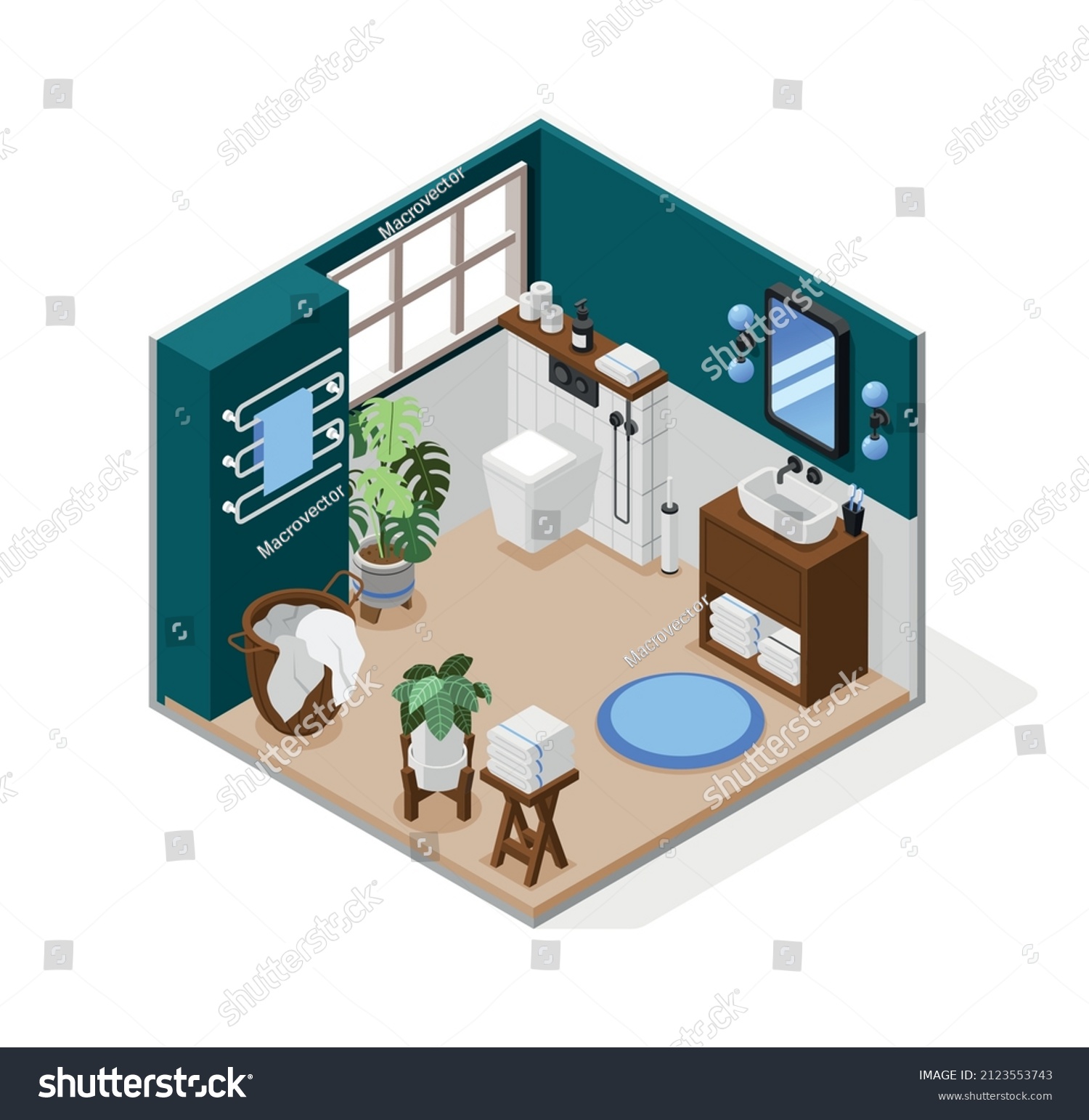 Modern Room Interior Isometric Composition Wall Stock Vector (Royalty ...