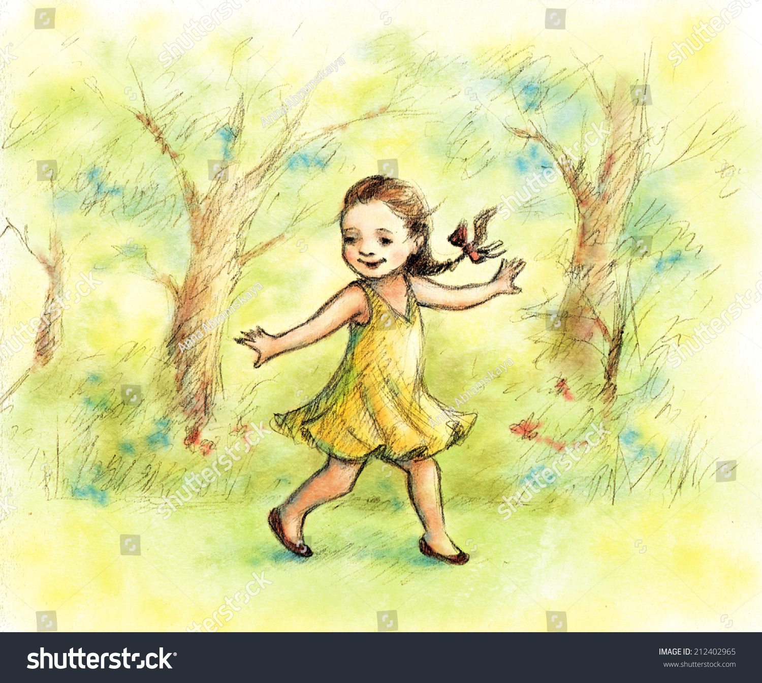Девочка в лесу мультяшная