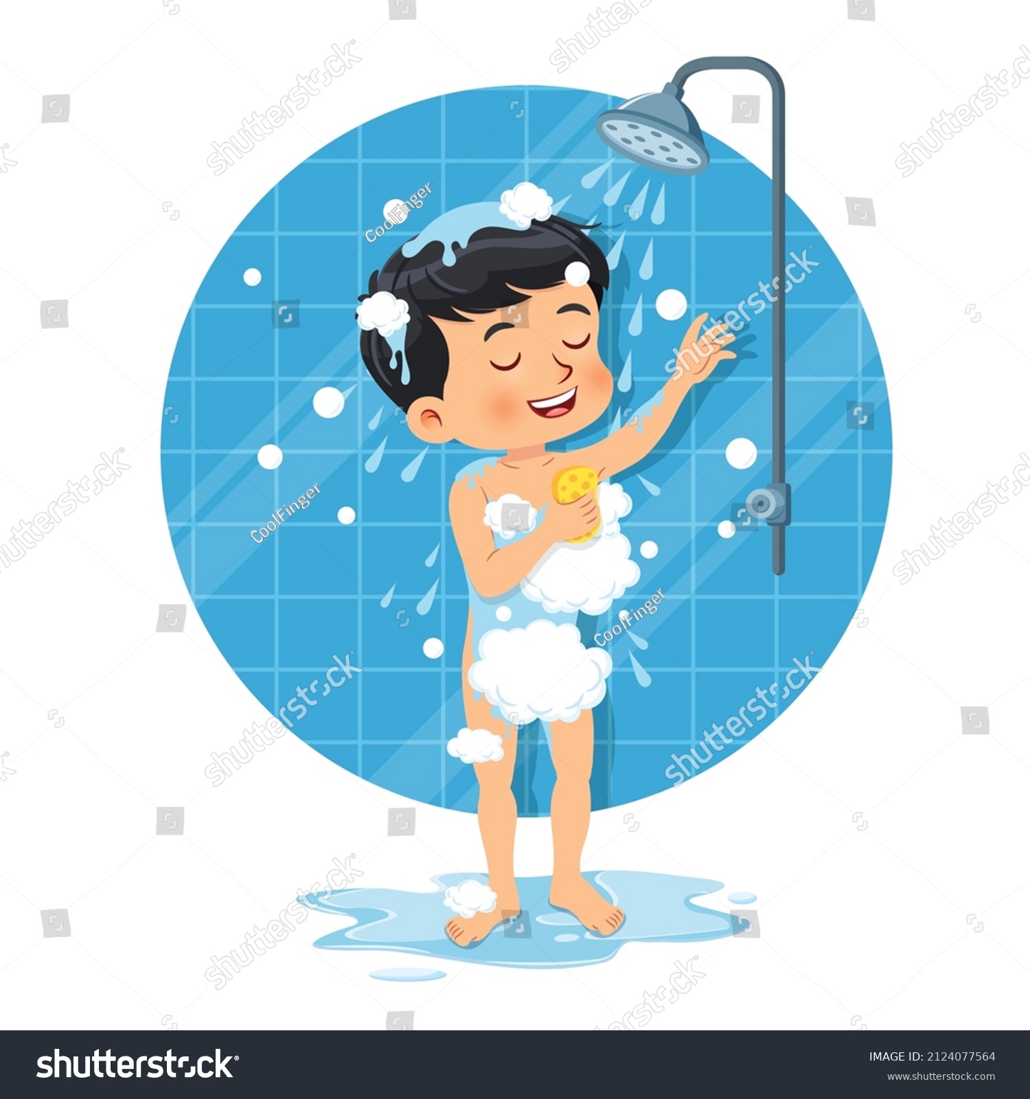 Cute Boy Taking Shower Bathroom Vector Stock Vector (Royalty Free ...